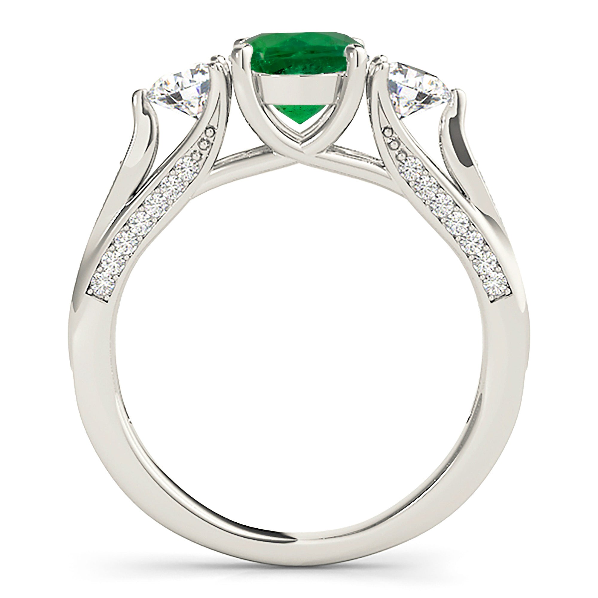 1.14 ct. Genuine Emerald Three Stone Ring With 0.75 ctw. Side and Accent Diamonds-VIRABYANI
