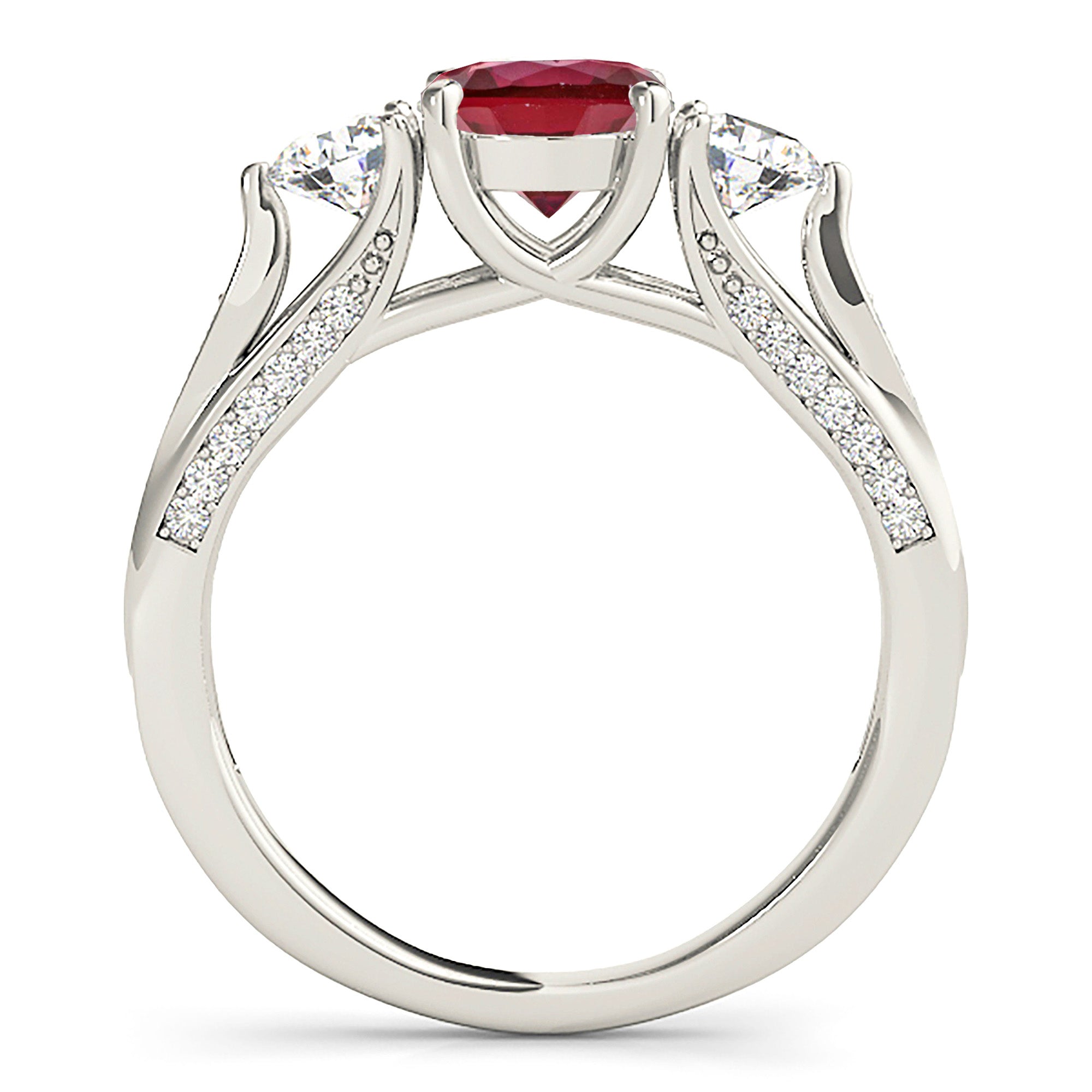 1.35 ct. Genuine Ruby ring With 0.75 ctw. Two Round Side Diamonds, 3 Stone Engagement Ring-VIRABYANI