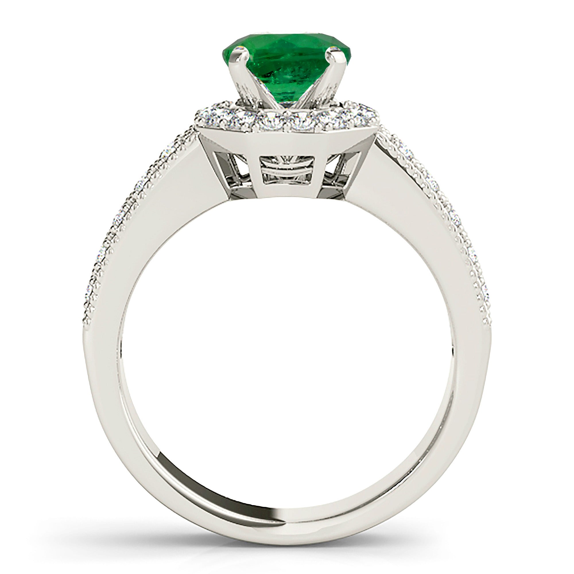 1.14 ct. Genuine Emerald Ring With 0.35 ctw. Diamond Halo ,Double Row Diamond Band,Milgrain Design-in 14K/18K White, Yellow, Rose Gold and Platinum - Christmas Jewelry Gift -VIRABYANI