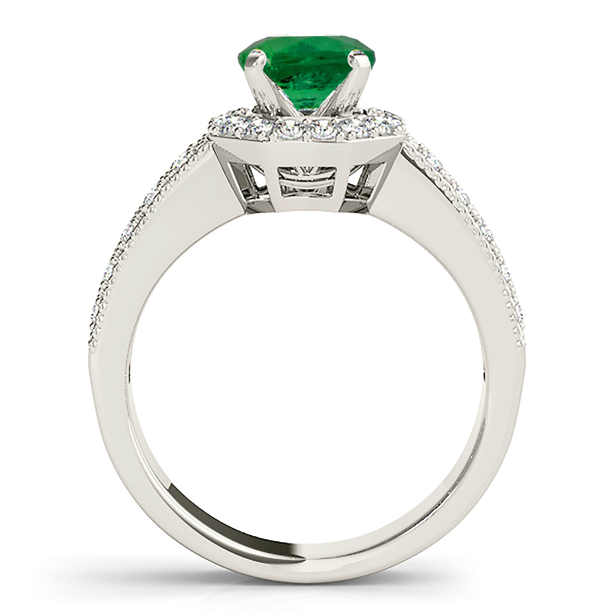 1.14 ct. Genuine Emerald Ring With 0.35 ctw. Diamond Halo ,Double Row Diamond Band,Milgrain Design-VIRABYANI