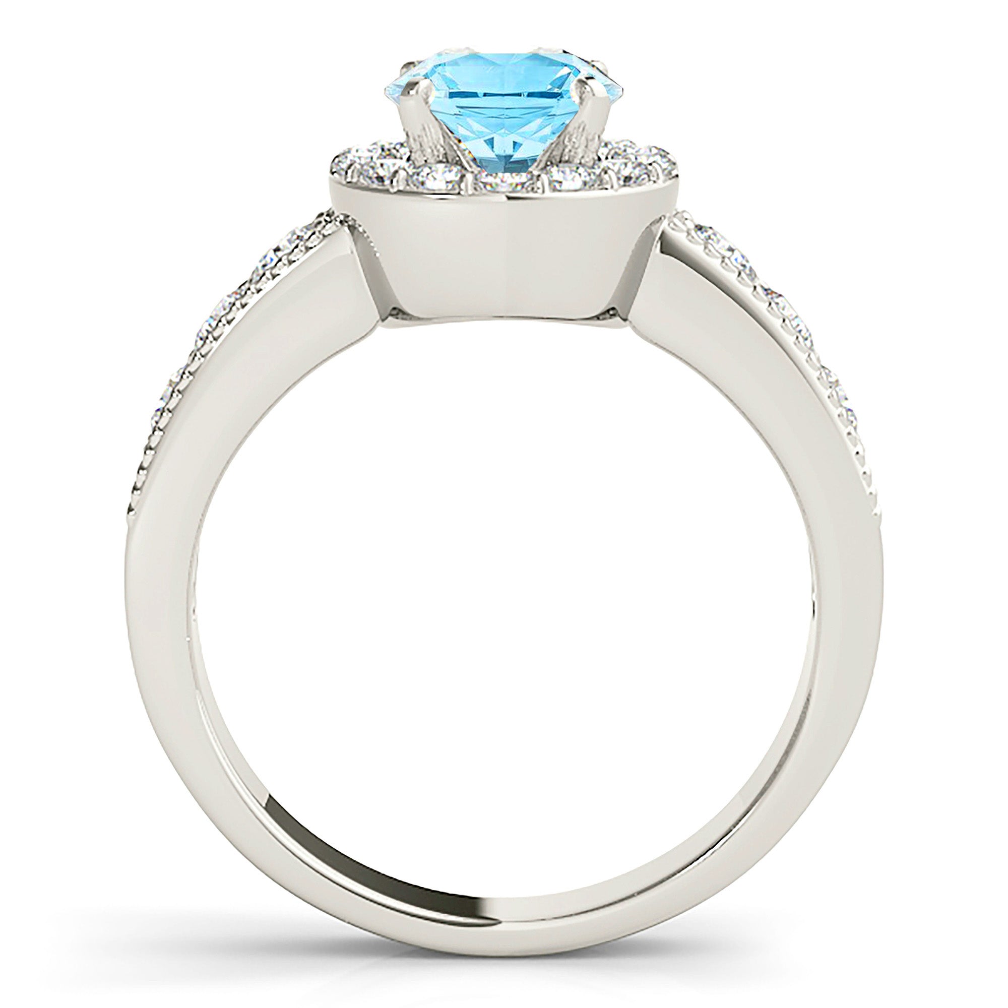 1.10 ct. Genuine Aquamarine Ring With 0.75 ctw. Diamond Halo And Milgrain Diamond Band | Round Blue Aquamarine Halo Ring-in 14K/18K White, Yellow, Rose Gold and Platinum - Christmas Jewelry Gift -VIRABYANI