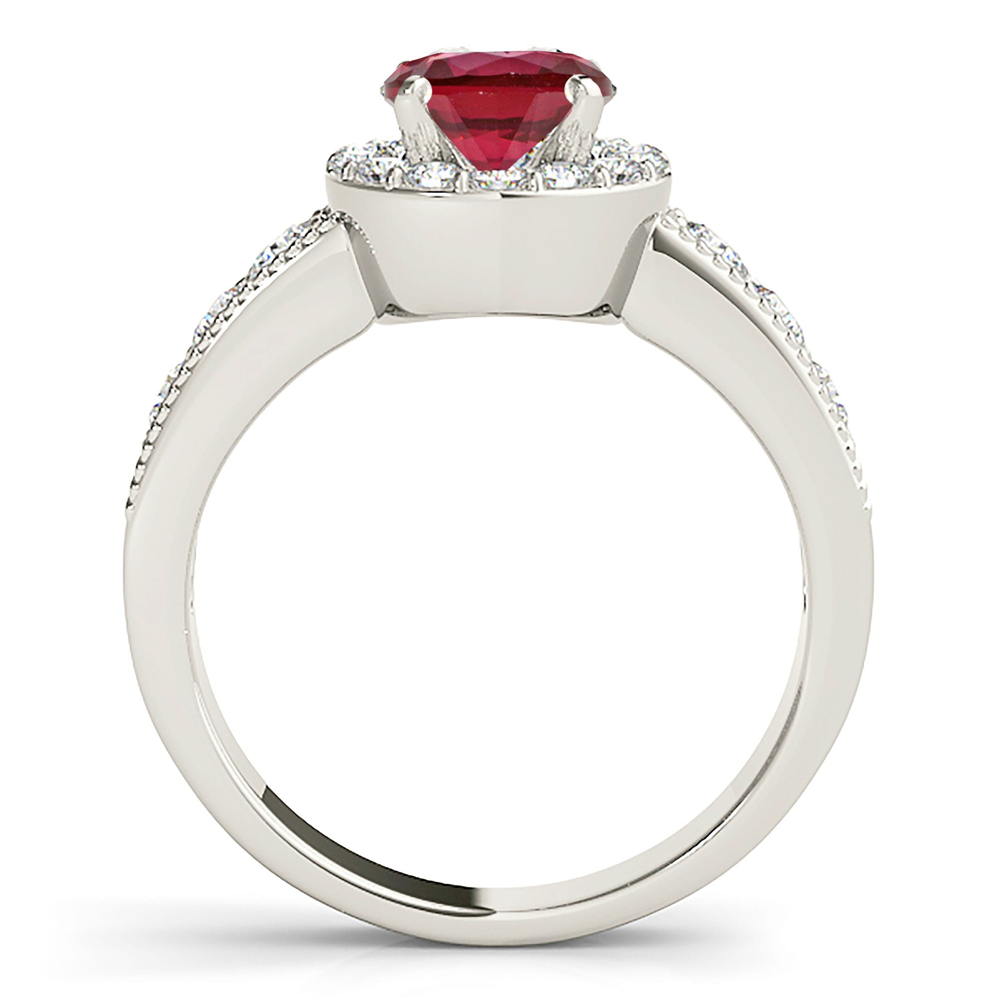 1.35 ct. Genuine Ruby Ring With 0.75 ctw. Diamond Halo And Milgrain Diamond Band-VIRABYANI