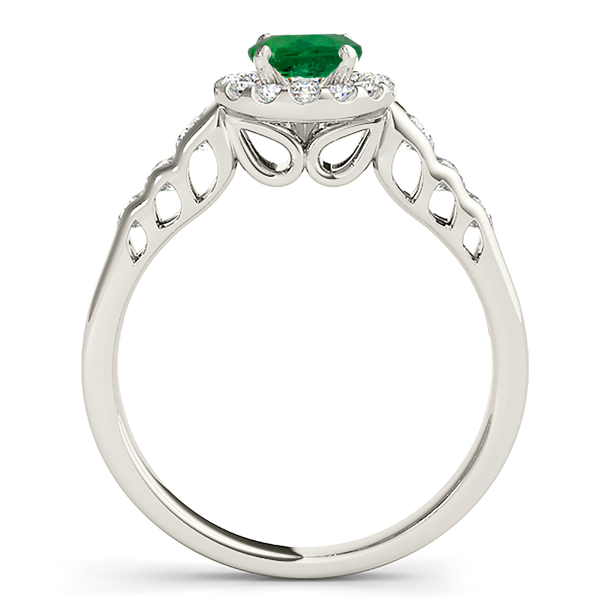 1.14 ct. Genuine Emerald Ring With 0.50 ctw. Diamond Halo And Hand Carved Filigree Band-VIRABYANI