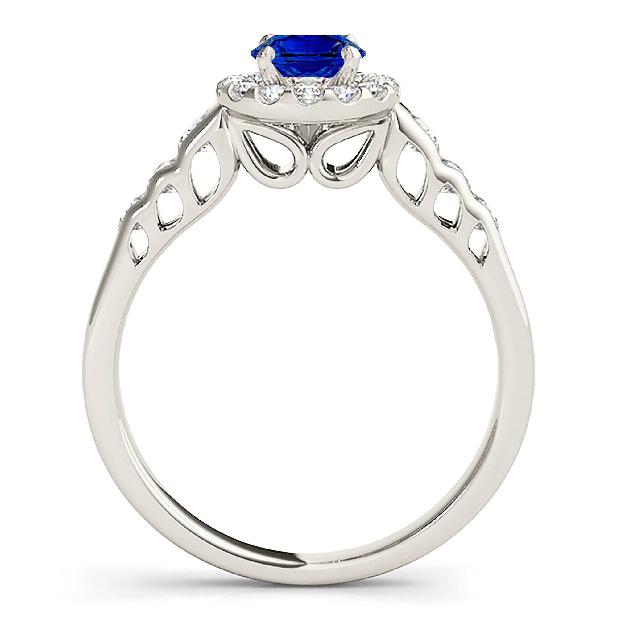 1.35 ct. Genuine Blue Sapphire Halo Ring With 0.50 ctw. Side Diamonds-VIRABYANI