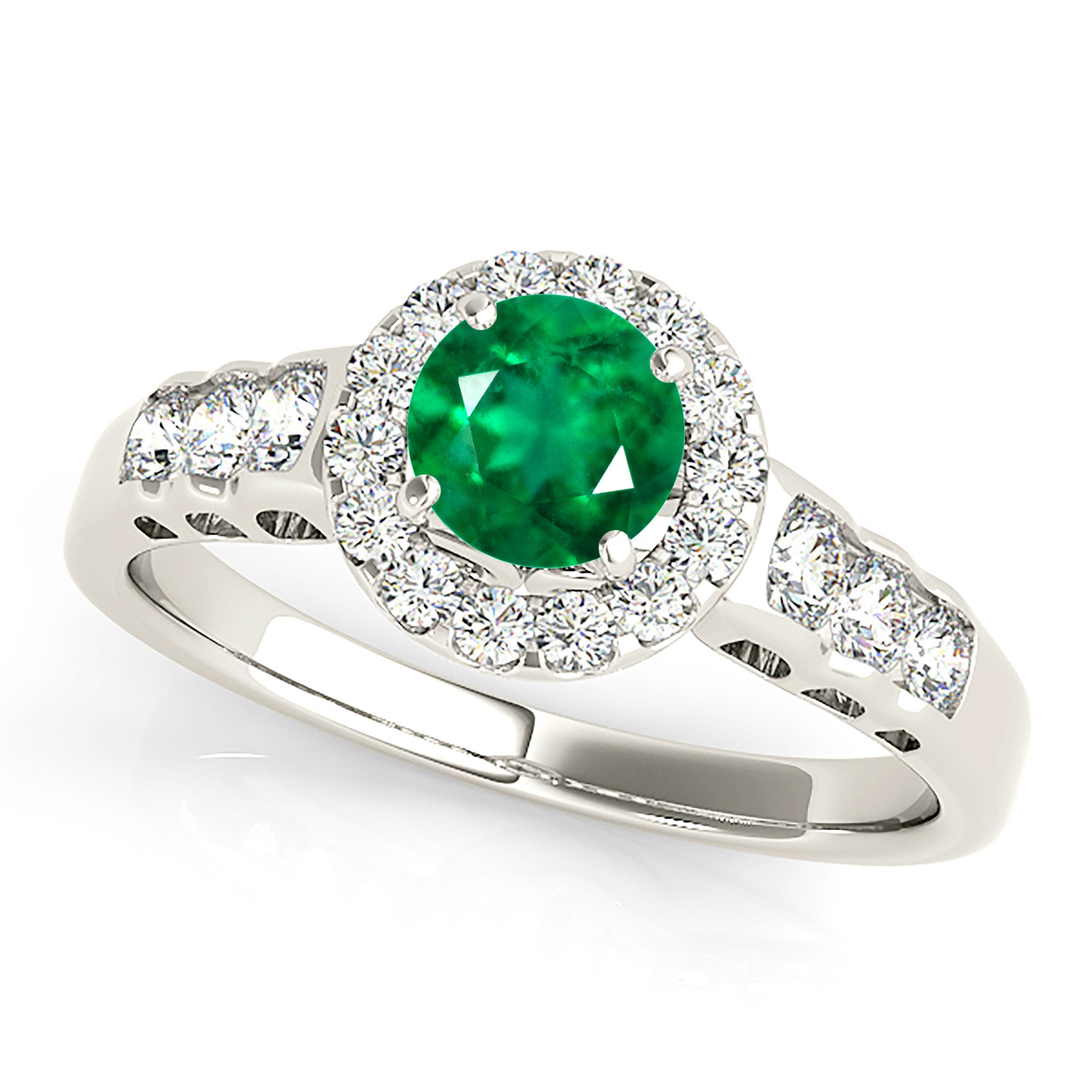 1.14 ct. Genuine Emerald Ring With 0.50 ctw. Diamond Halo And Hand Carved Filigree Band-VIRABYANI