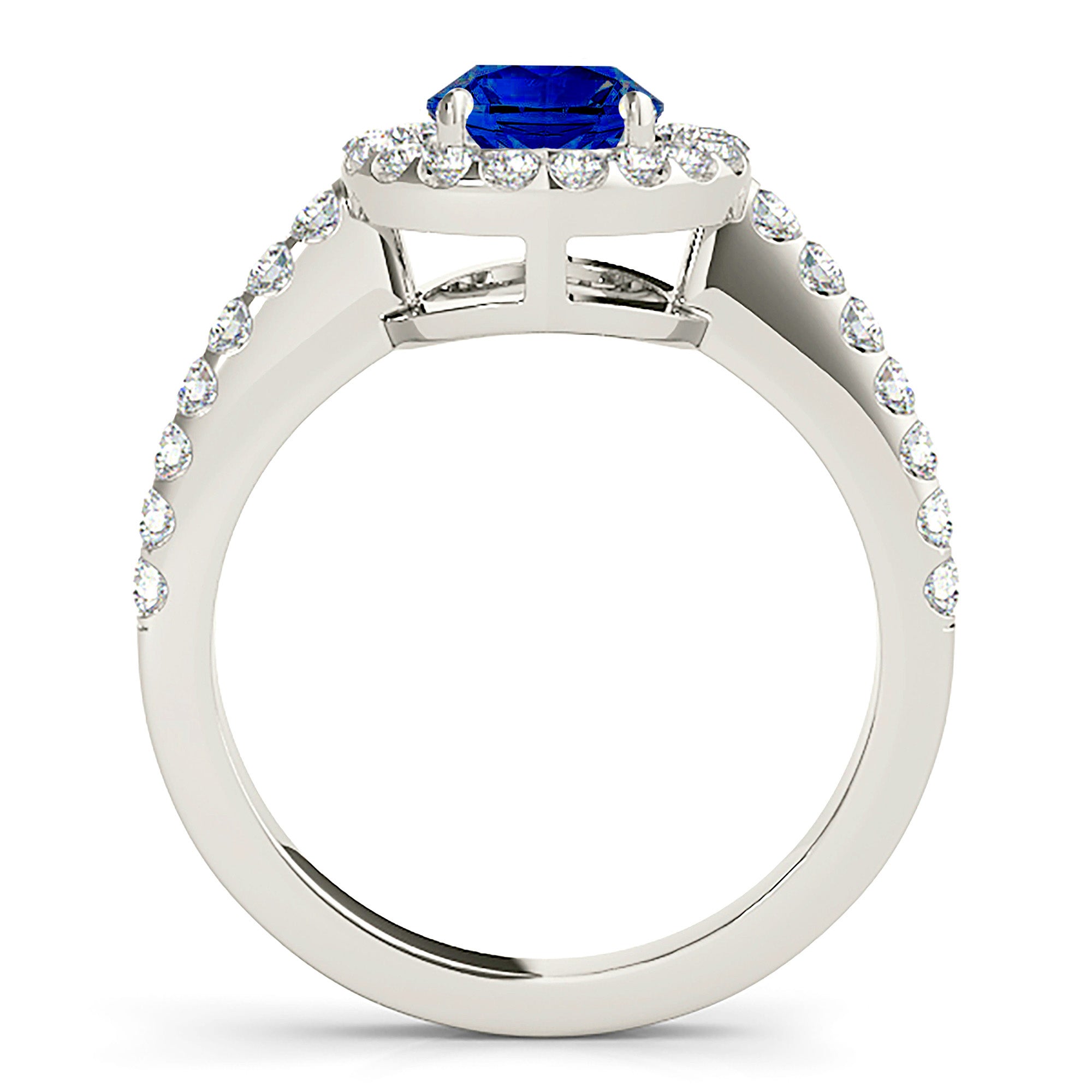 1.35 ct. Genuine Blue Sapphire Beautiful Classic Halo Ring With 0.50 ctw. Side Diamonds-VIRABYANI