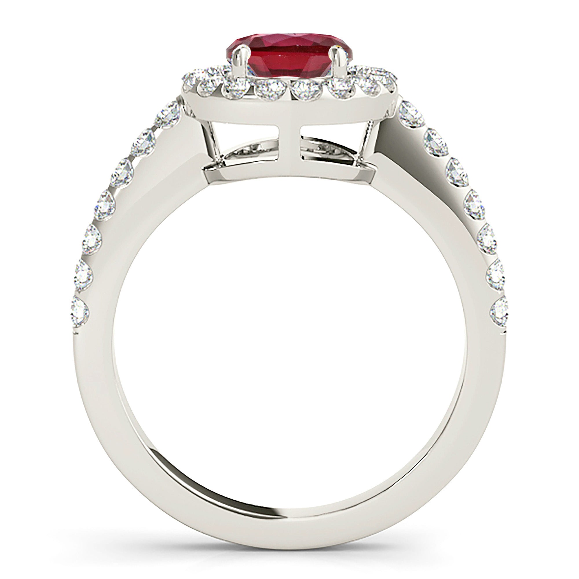 1.35 ct. Genuine Ruby Ring With 0.50 ctw. Diamond Halo And Delicate Diamond Band-VIRABYANI