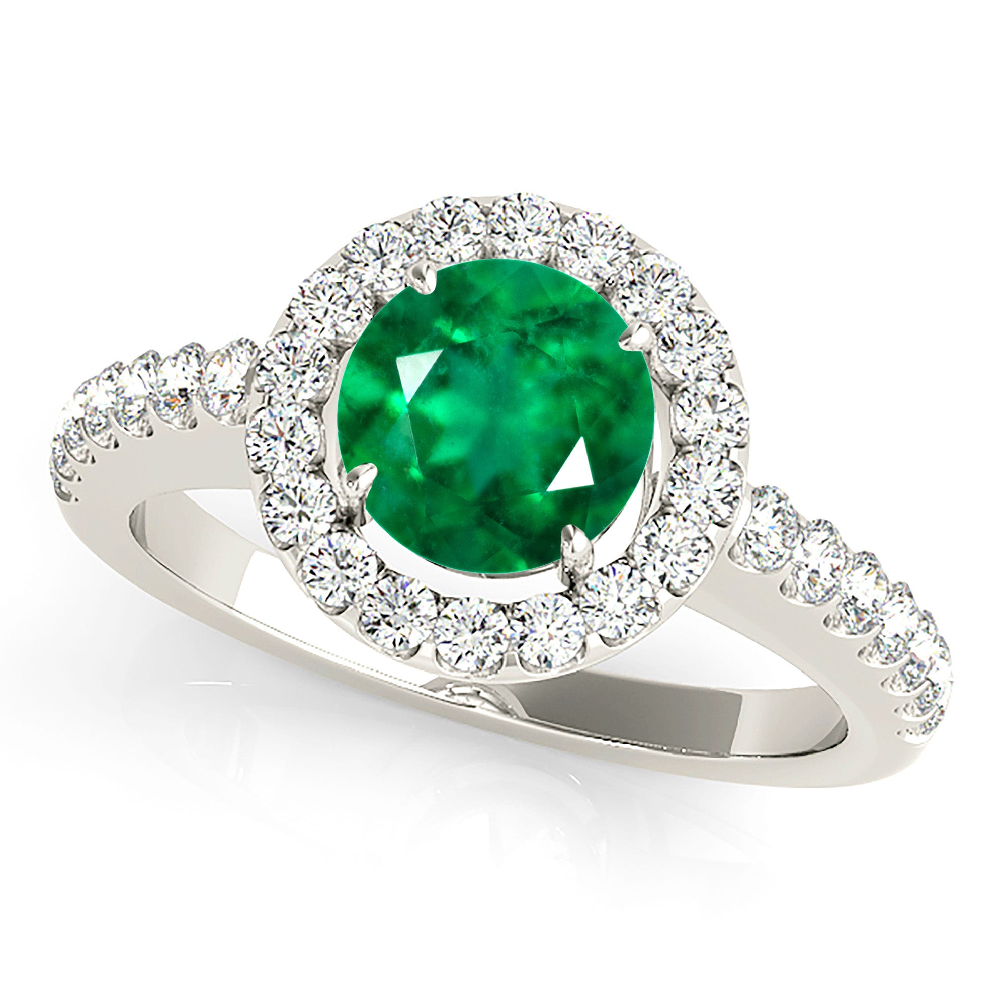 1.14 ct. Genuine Emerald Ring With 0.50 ctw. Diamond Halo And Thin Diamond Shank-VIRABYANI