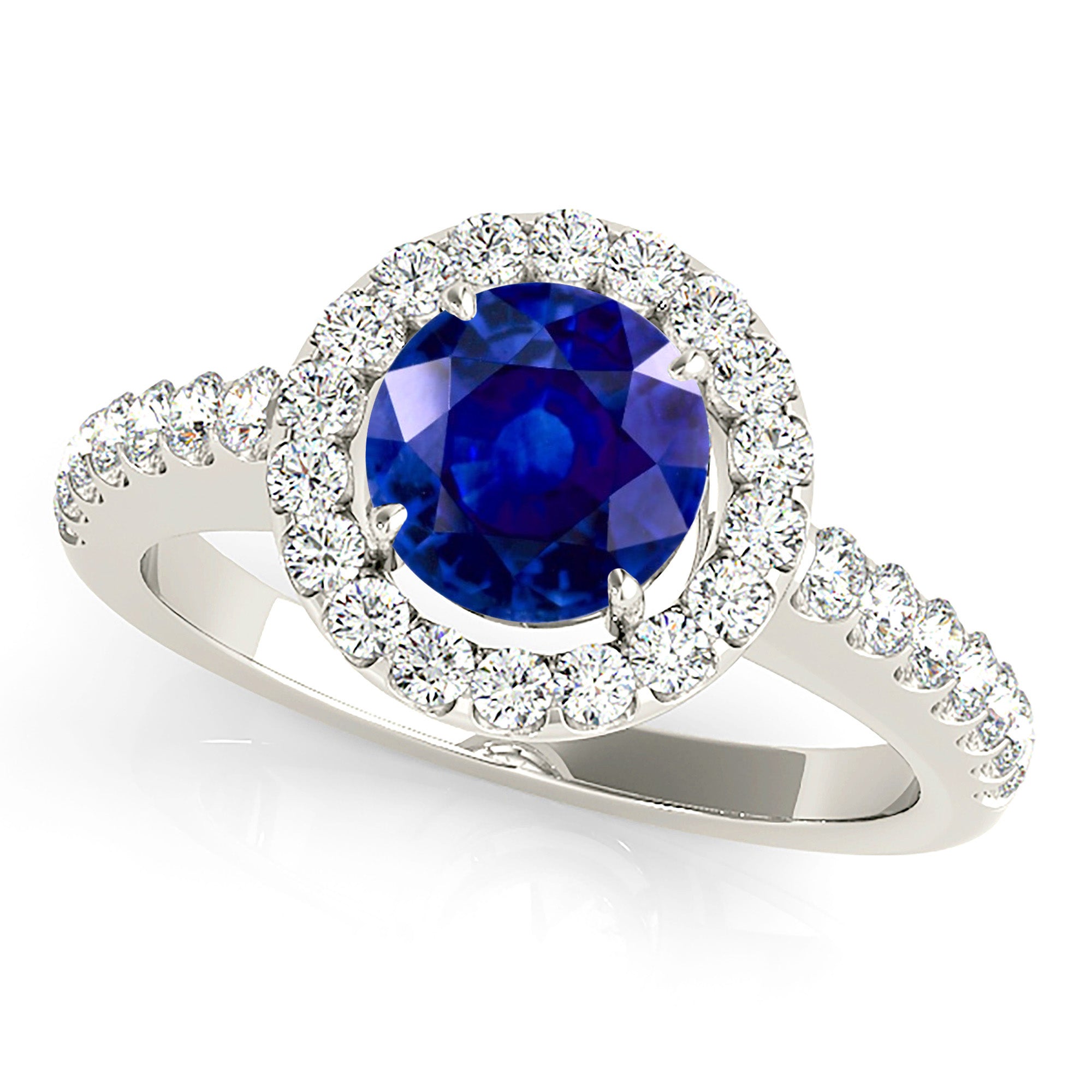 1.35 ct. Genuine Blue Sapphire Beautiful Classic Halo Ring With 0.50 ctw. Side Diamonds-VIRABYANI