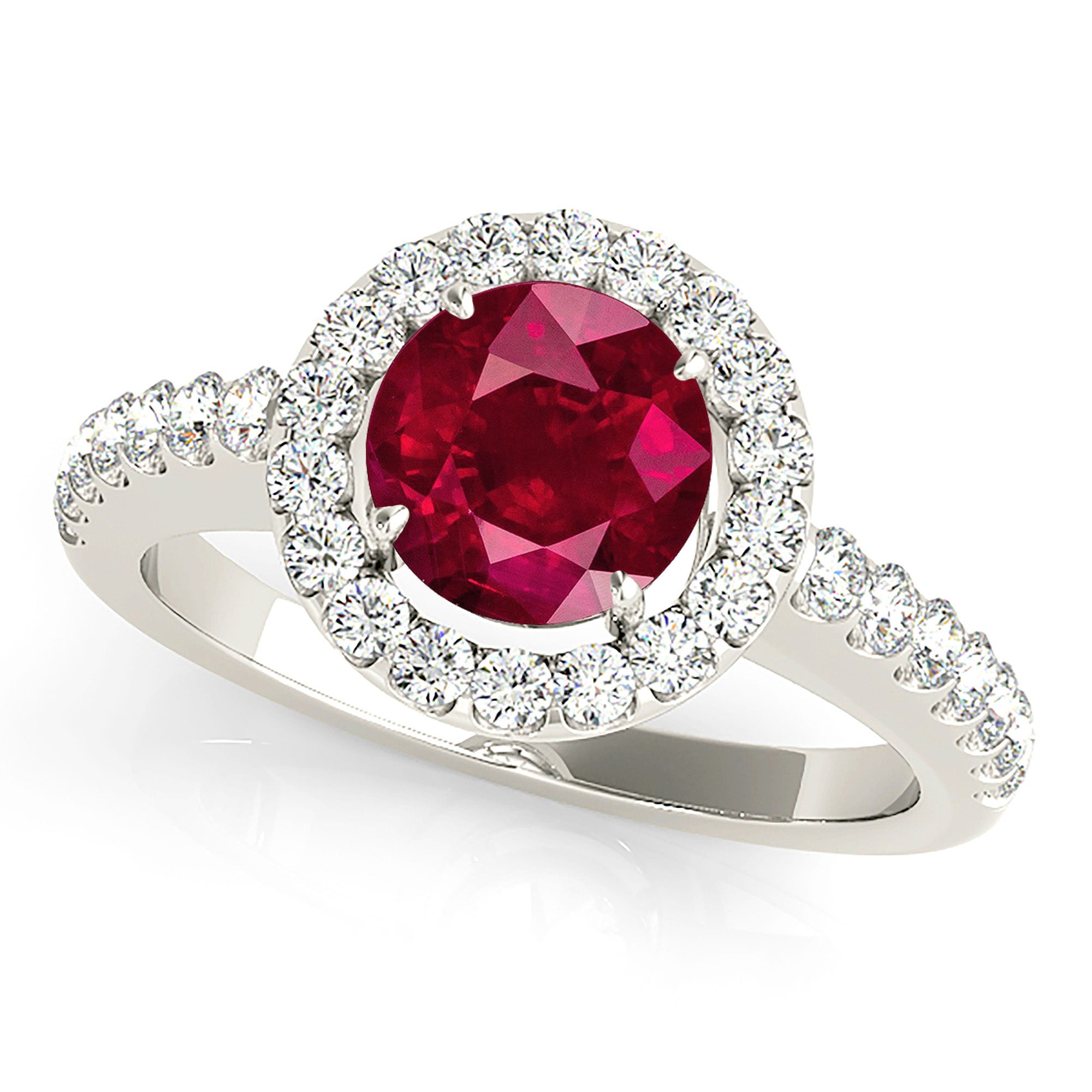 1.35 ct. Genuine Ruby Ring With 0.50 ctw. Diamond Halo And Delicate Diamond Band-VIRABYANI