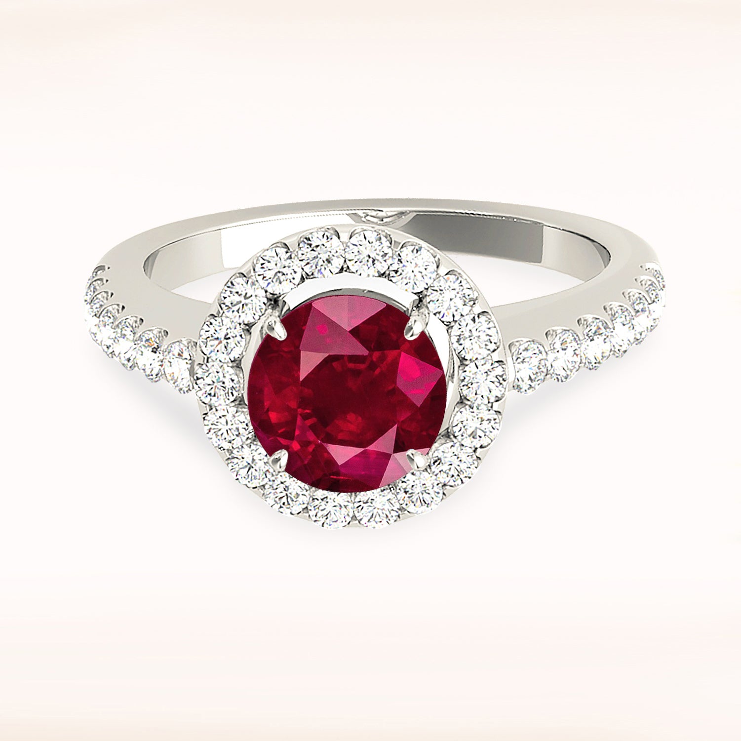 1.35 ct. Genuine Ruby Ring With 0.50 ctw. Diamond Halo And Delicate Diamond Band-in 14K/18K White, Yellow, Rose Gold and Platinum - Christmas Jewelry Gift -VIRABYANI