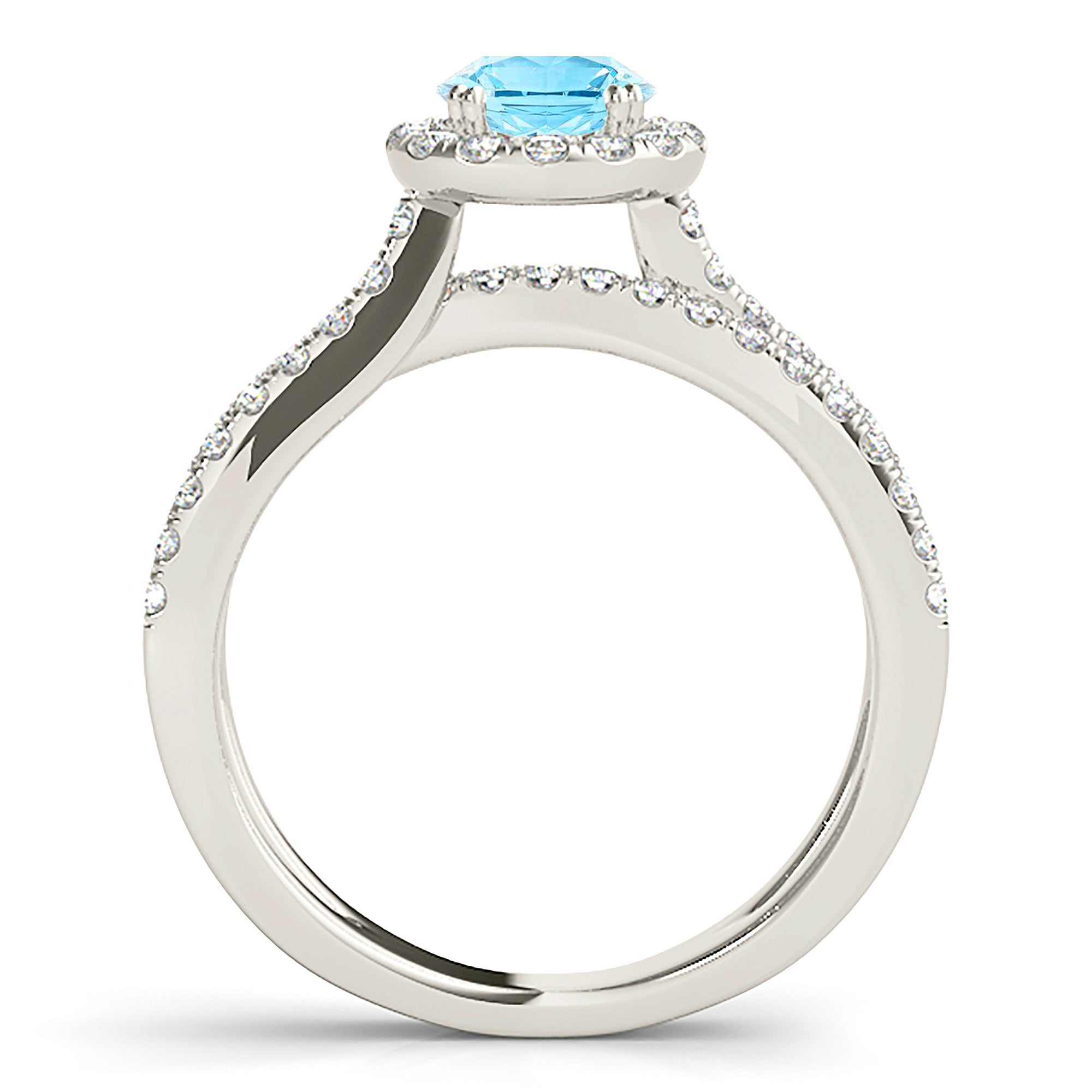 1.10 ct. Genuine Aquamarine Ring With 0.50 ctw. Diamond Halo And Criss-Cross Diamond Band | Round Blue Aquamarine Halo Ring-in 14K/18K White, Yellow, Rose Gold and Platinum - Christmas Jewelry Gift -VIRABYANI