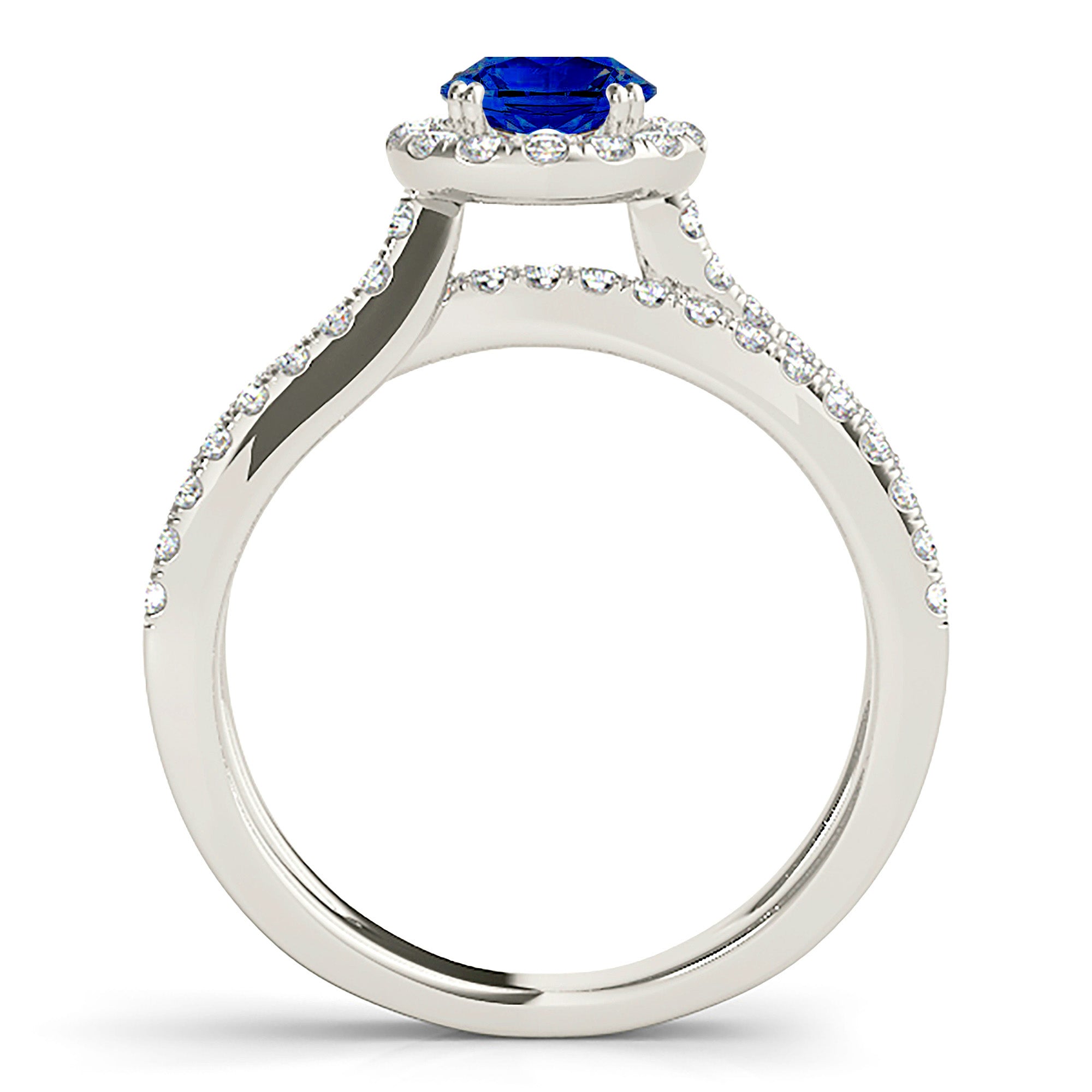 1.35 ct. Genuine Blue Sapphire Criss Cross Halo Ring With 0.50 ctw. Side Diamonds-VIRABYANI