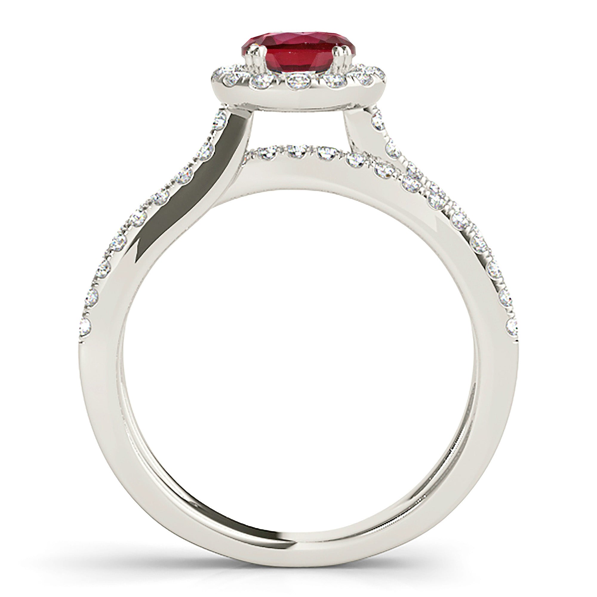 1.35 ct. Genuine Ruby Ring With 0.50 ctw. Diamond Halo And Split Diamond Shank-in 14K/18K White, Yellow, Rose Gold and Platinum - Christmas Jewelry Gift -VIRABYANI