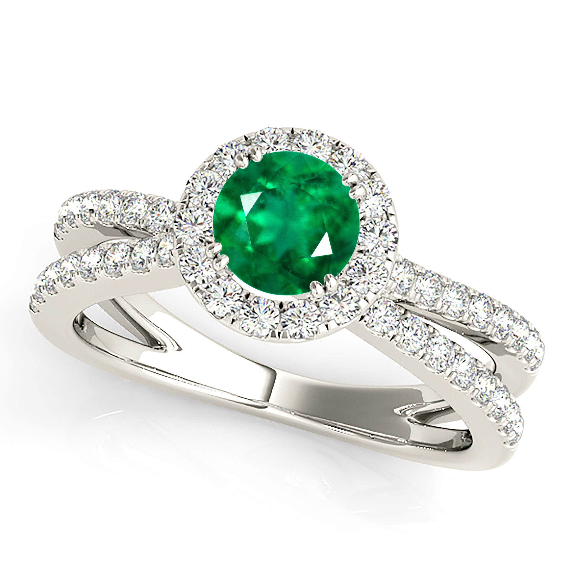 1.14 ct. Genuine Emerald Ring With 0.50 ctw. Diamond Halo And Wide Split Shank-VIRABYANI