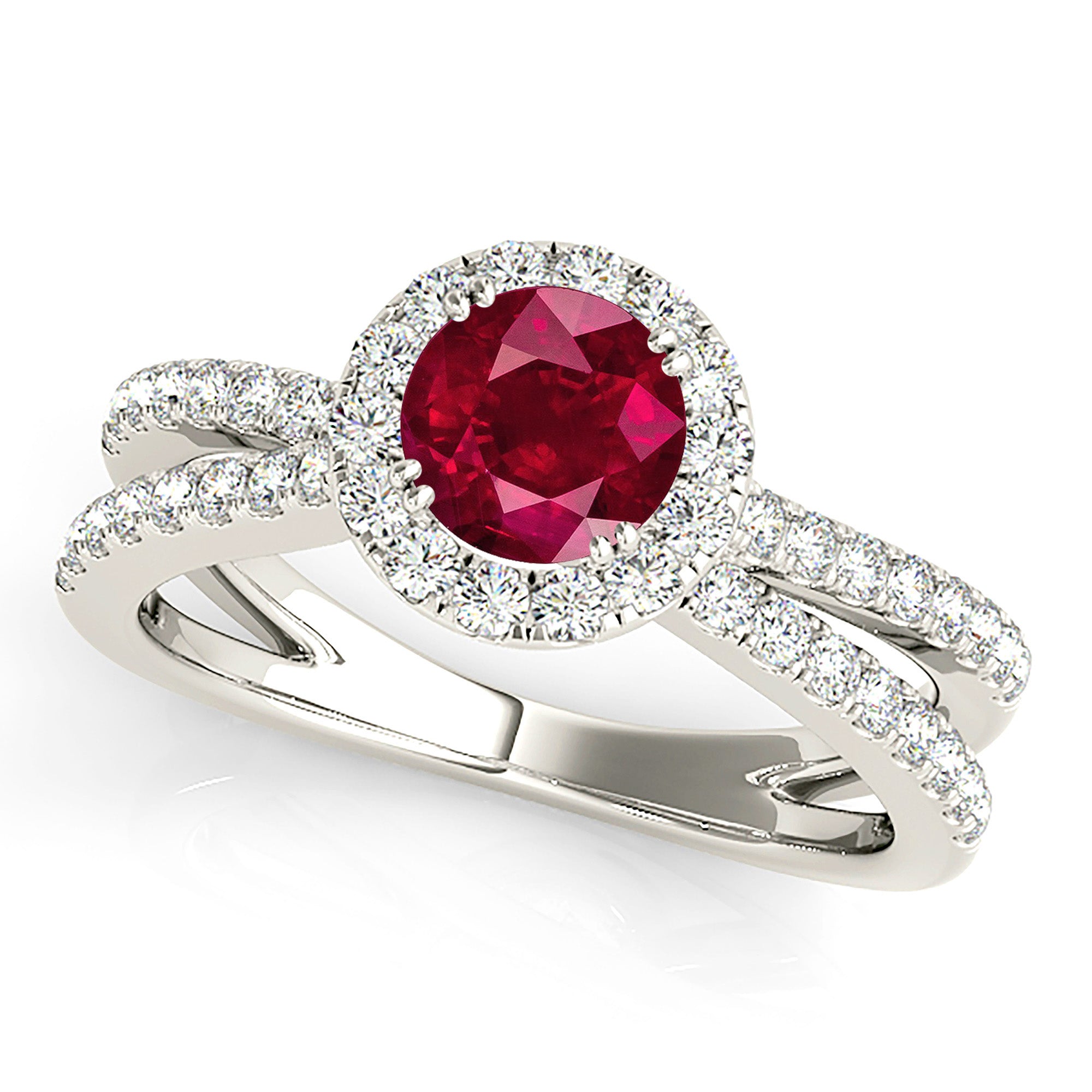 1.35 ct. Genuine Ruby Ring With 0.50 ctw. Diamond Halo And Split Diamond Shank-VIRABYANI