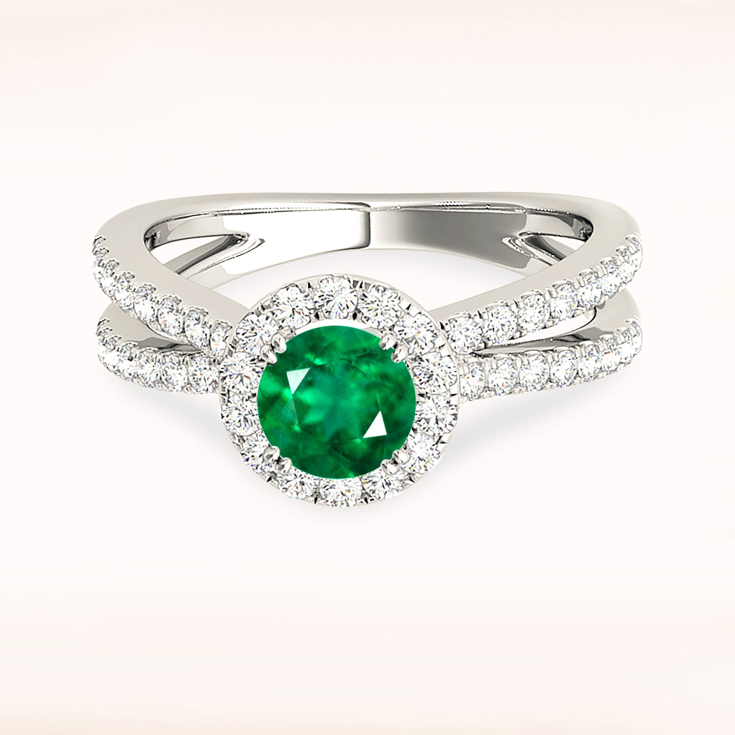 1.14 ct. Genuine Emerald Ring With 0.50 ctw. Diamond Halo And Wide Split Shank-VIRABYANI