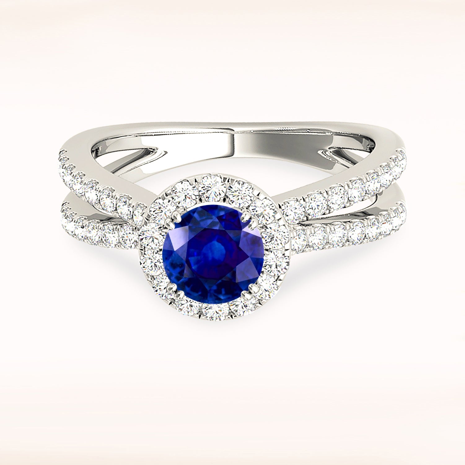 1.35 ct. Genuine Blue Sapphire Criss Cross Halo Ring With 0.50 ctw. Side Diamonds-VIRABYANI