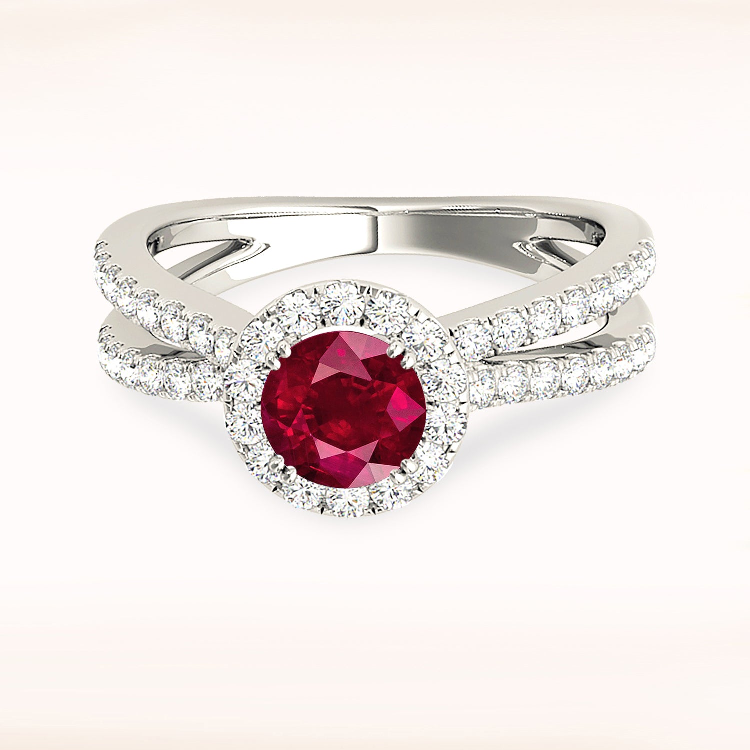 1.35 ct. Genuine Ruby Ring With 0.50 ctw. Diamond Halo And Split Diamond Shank-in 14K/18K White, Yellow, Rose Gold and Platinum - Christmas Jewelry Gift -VIRABYANI