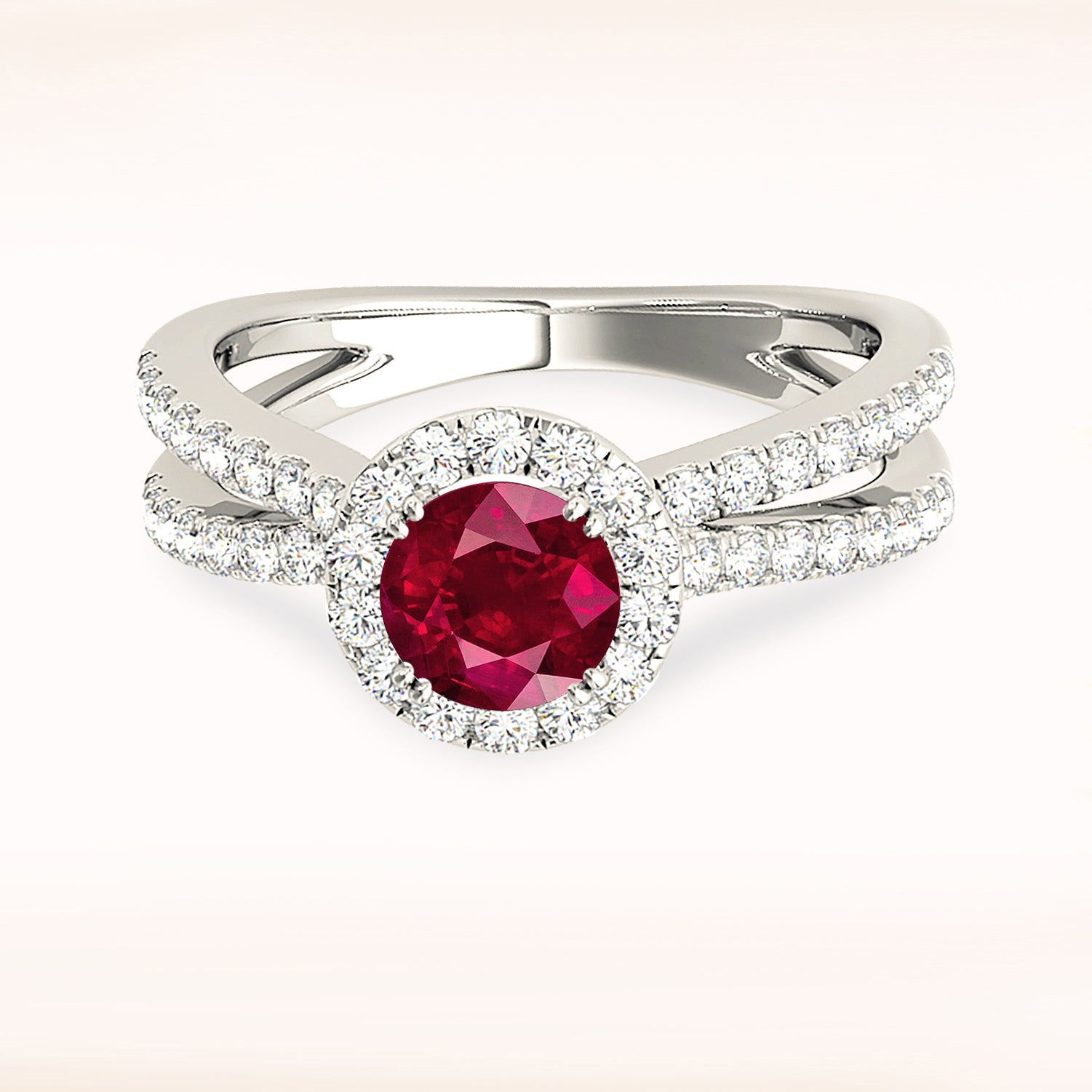 1.35 ct. Genuine Ruby Ring With 0.50 ctw. Diamond Halo And Split Diamond Shank-VIRABYANI