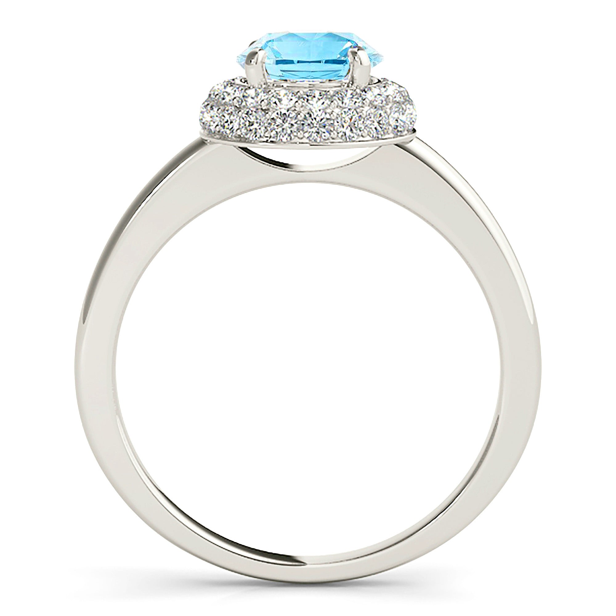 1.10 ct. Genuine Aquamarine Ring With 0.40 ctw. Diamond Double Edge Halo and Solid Gold Rounded Band | Round Blue Aquamarine Halo Ring-in 14K/18K White, Yellow, Rose Gold and Platinum - Christmas Jewelry Gift -VIRABYANI