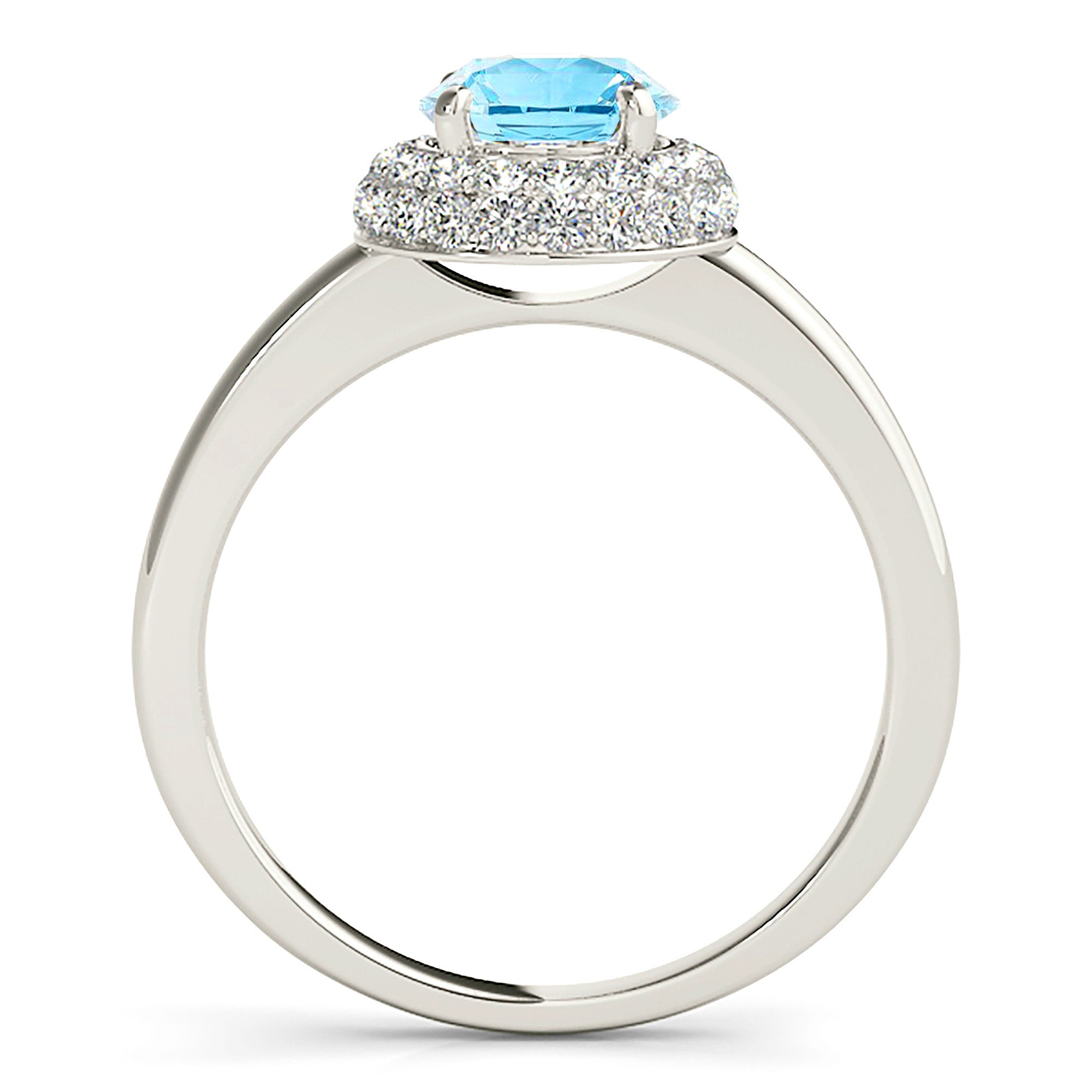 1.10 ct. Genuine Aquamarine Ring With 0.40 ctw. Diamond Double Edge Halo and Solid Gold Rounded Band | Round Blue Aquamarine Halo Ring-VIRABYANI