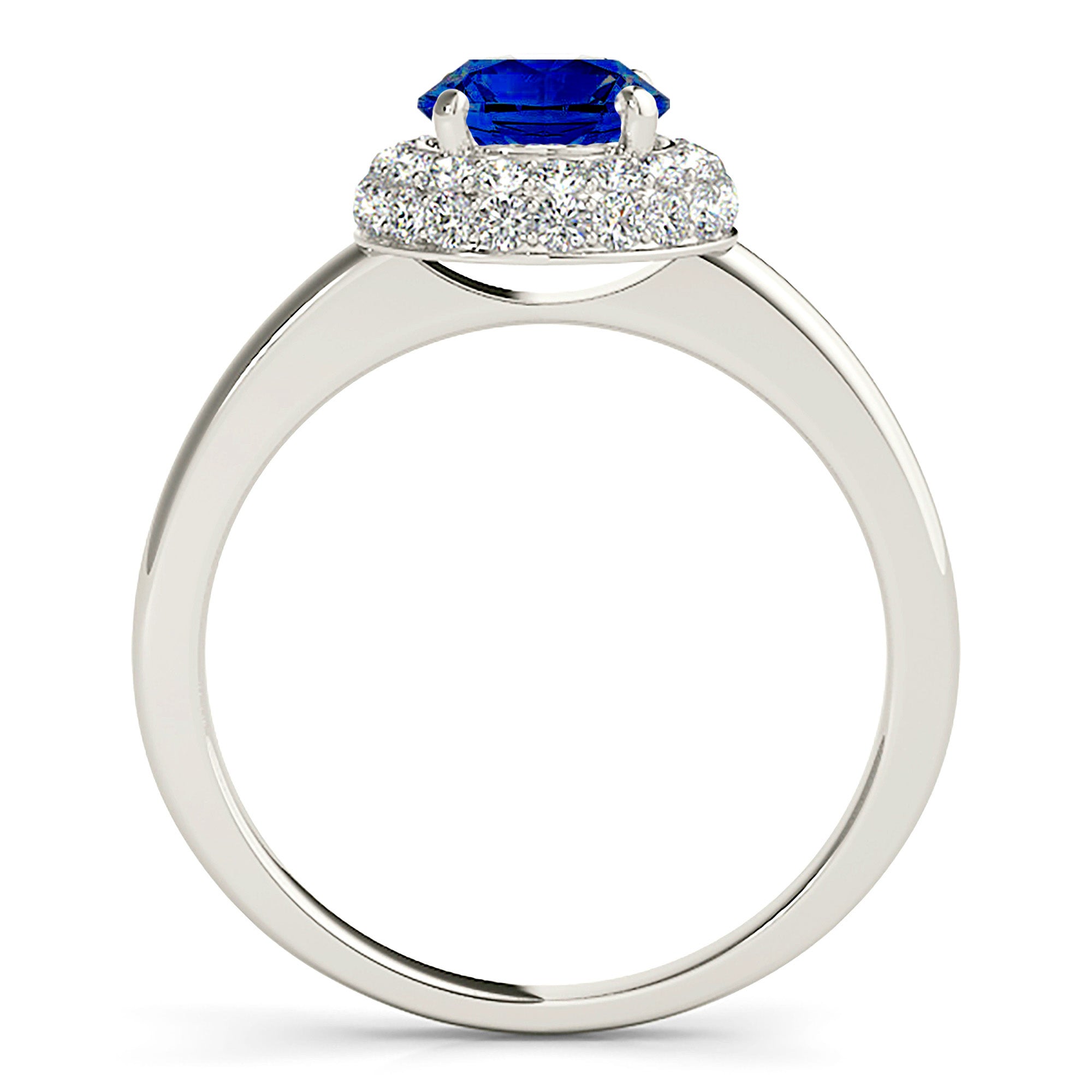 1.35 ct. Genuine Blue Sapphire Solitaire Halo Ring With 0.40 ctw. Pave Set Side Diamonds-VIRABYANI