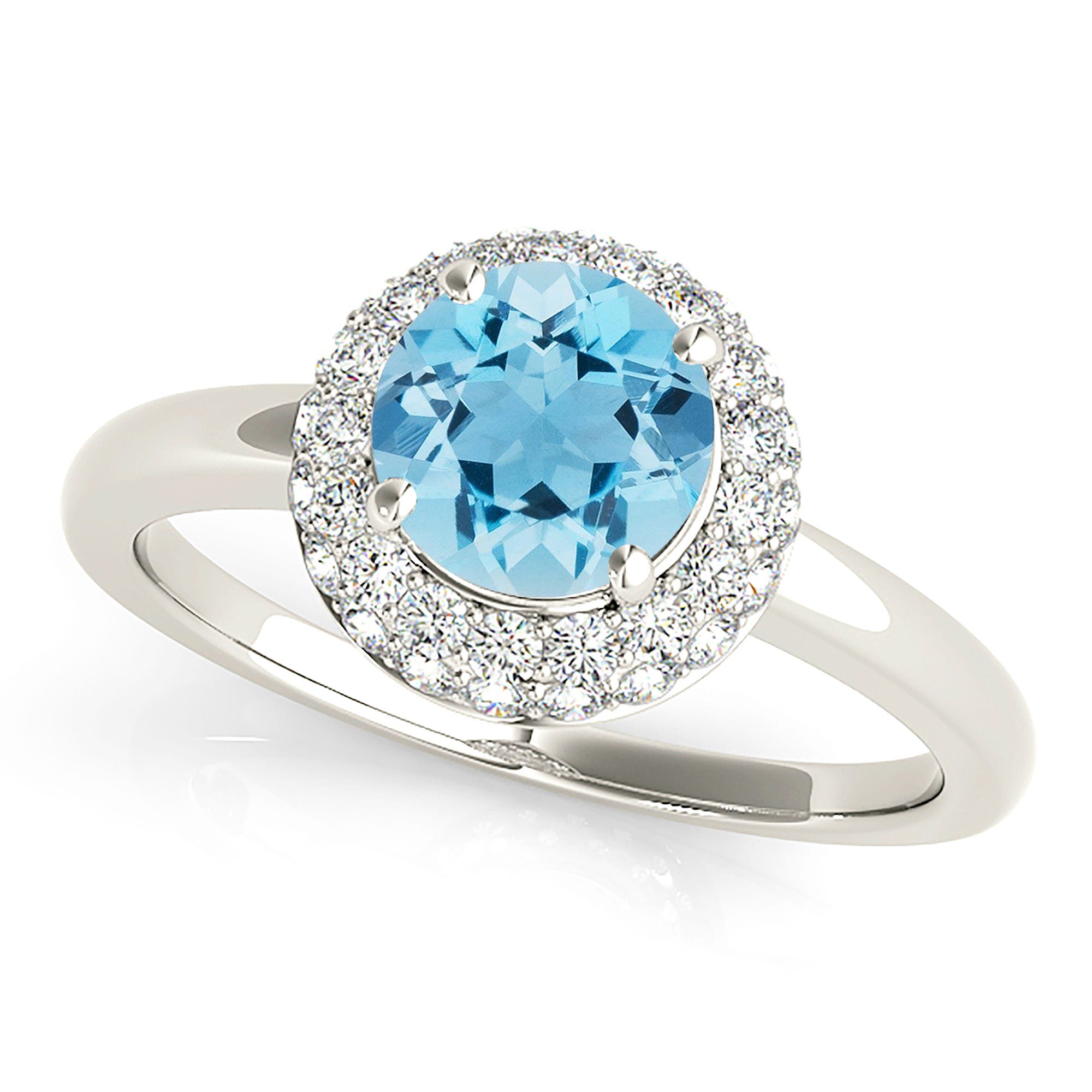 1.10 ct. Genuine Aquamarine Ring With 0.40 ctw. Diamond Double Edge Halo and Solid Gold Rounded Band | Round Blue Aquamarine Halo Ring-in 14K/18K White, Yellow, Rose Gold and Platinum - Christmas Jewelry Gift -VIRABYANI