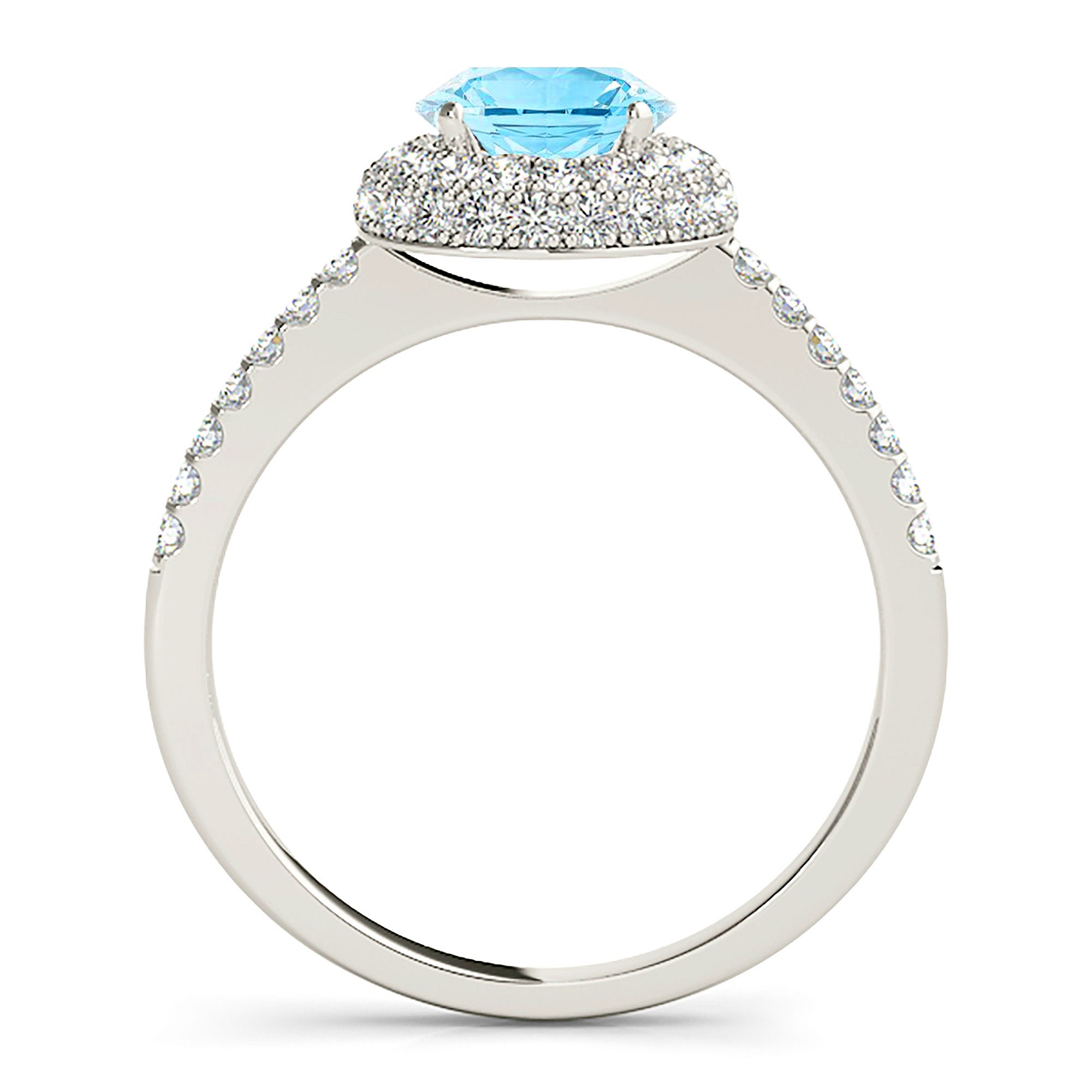 1.10 ct. Genuine Aquamarine Ring With 0.50 ctw. Diamond Double Edge Halo and Delicate Thin Diamond Band | Round Blue Aquamarine Halo Ring-VIRABYANI