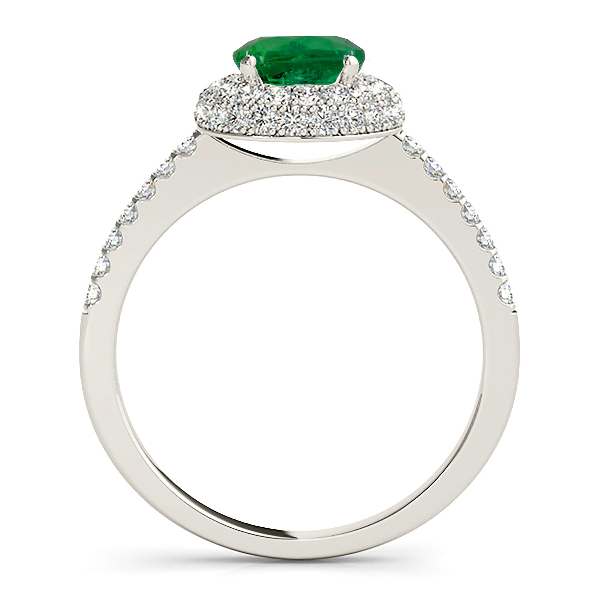 1.14 ct. Genuine Emerald Ring With 0.50 ctw. Diamond Halo And Delicate Diamond Band-in 14K/18K White, Yellow, Rose Gold and Platinum - Christmas Jewelry Gift -VIRABYANI