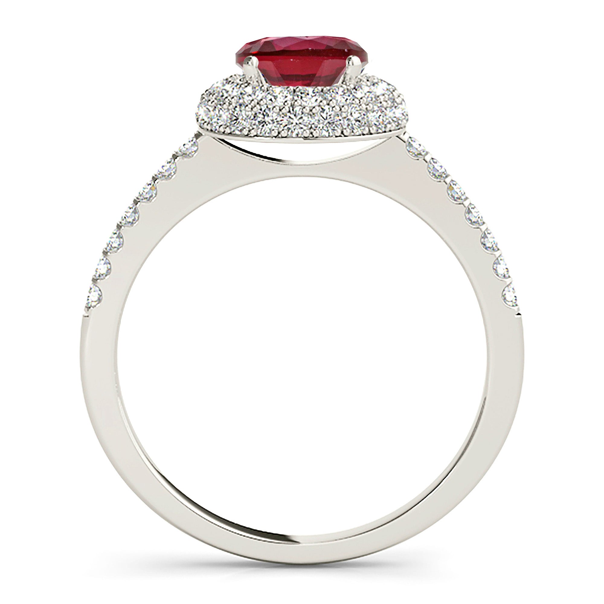 1.35 ct. Genuine Ruby Ring With 0.50 ctw. Diamond Halo And Delicate Diamond Band-VIRABYANI