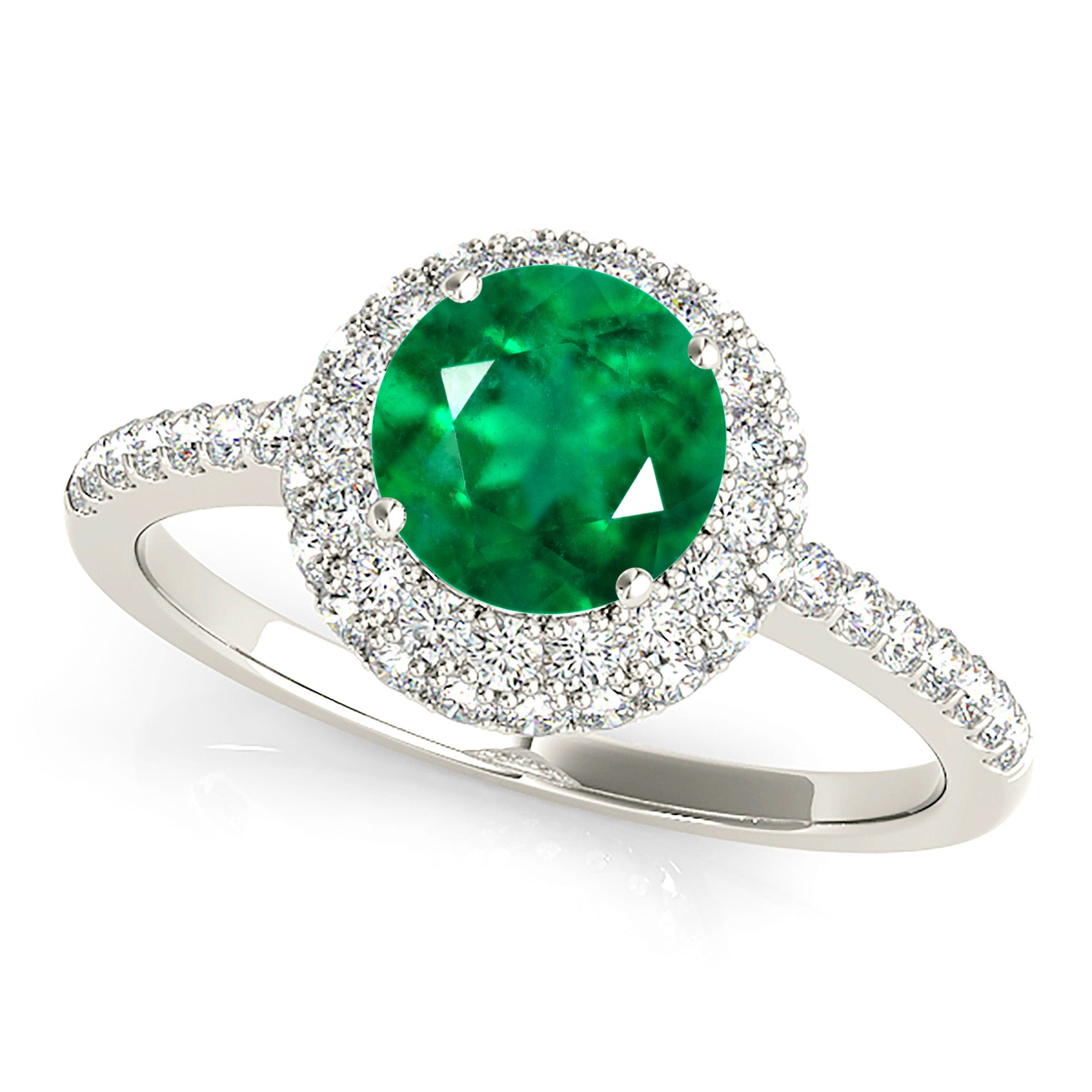 1.14 ct. Genuine Emerald Ring With 0.50 ctw. Diamond Halo And Delicate Diamond Band-VIRABYANI