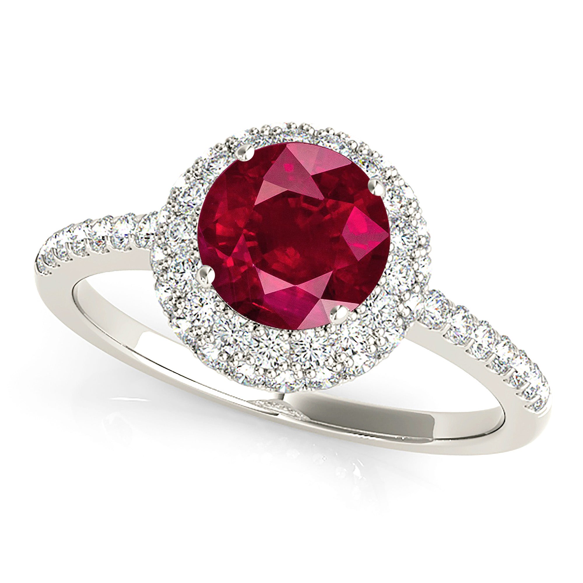 1.35 ct. Genuine Ruby Ring With 0.50 ctw. Diamond Halo And Delicate Diamond Band-VIRABYANI