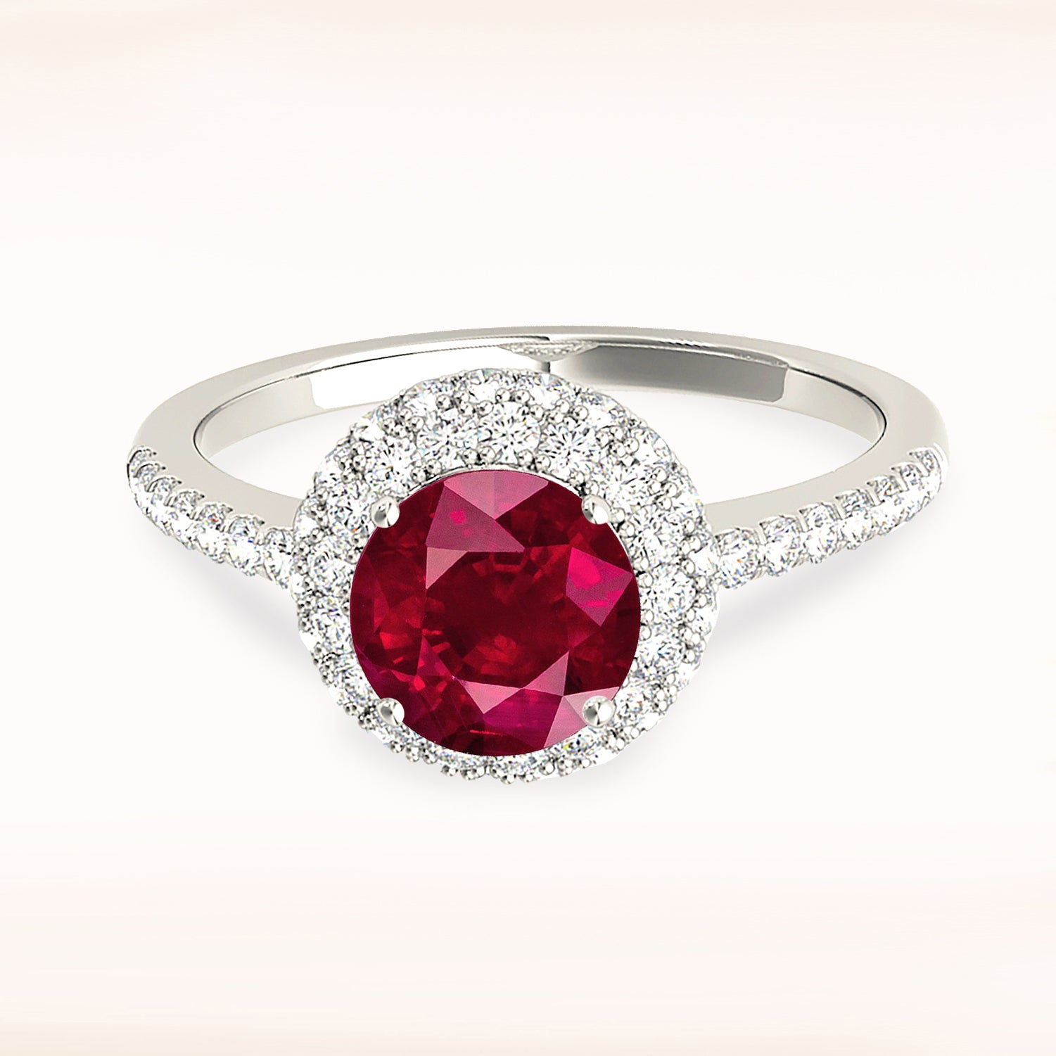 1.35 ct. Genuine Ruby Ring With 0.50 ctw. Diamond Halo And Delicate Diamond Band-in 14K/18K White, Yellow, Rose Gold and Platinum - Christmas Jewelry Gift -VIRABYANI