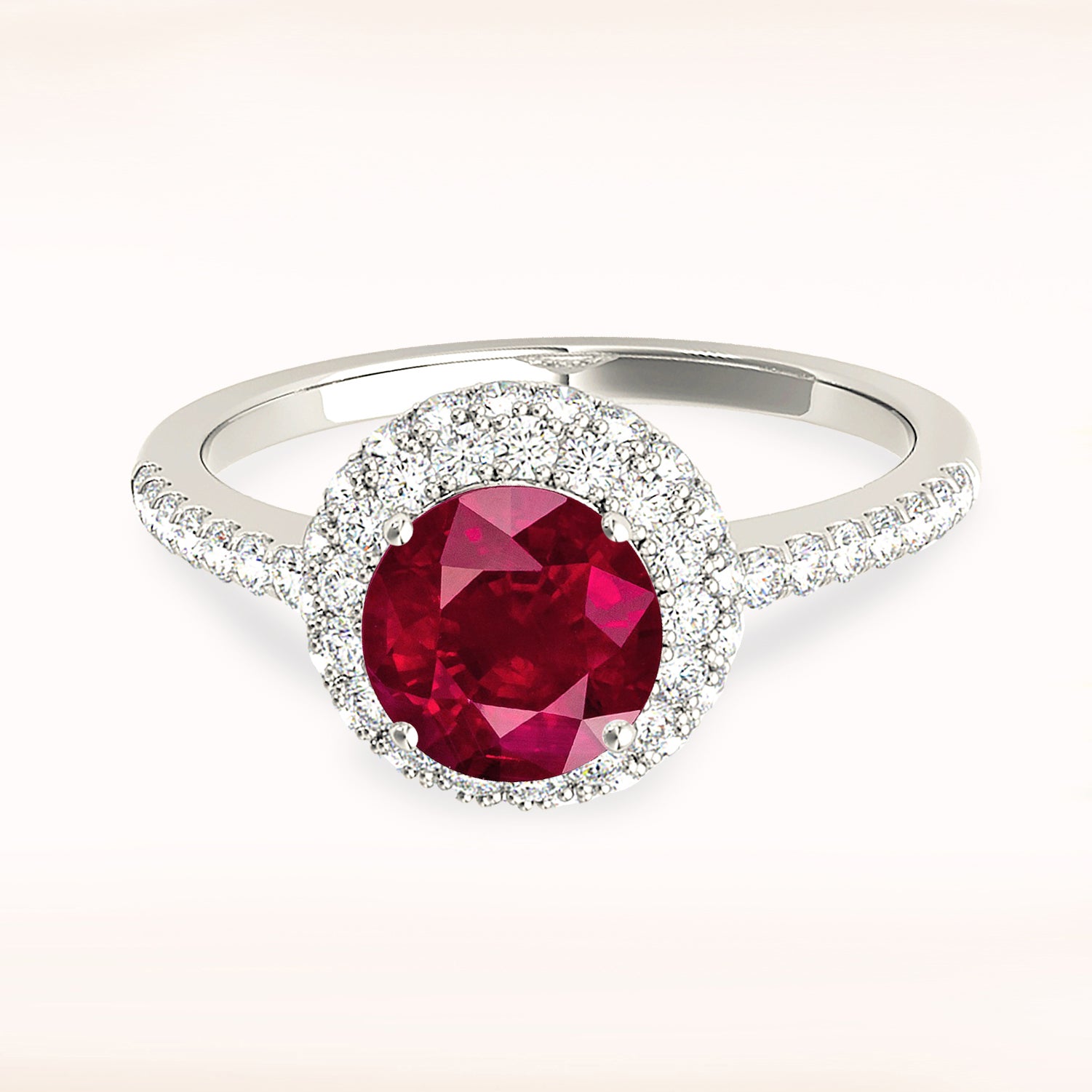 1.35 ct. Genuine Ruby Ring With 0.50 ctw. Diamond Halo And Delicate Diamond Band-VIRABYANI