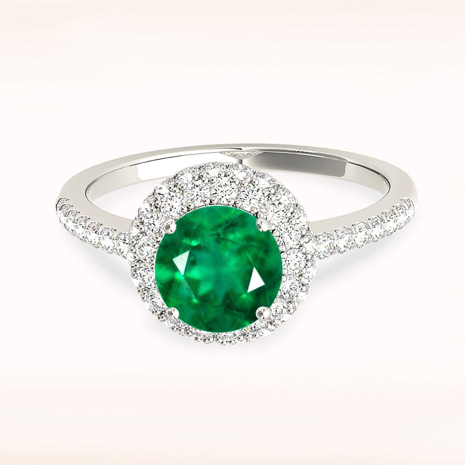 1.14 ct. Genuine Emerald Ring With 0.50 ctw. Diamond Halo And Delicate Diamond Band-VIRABYANI