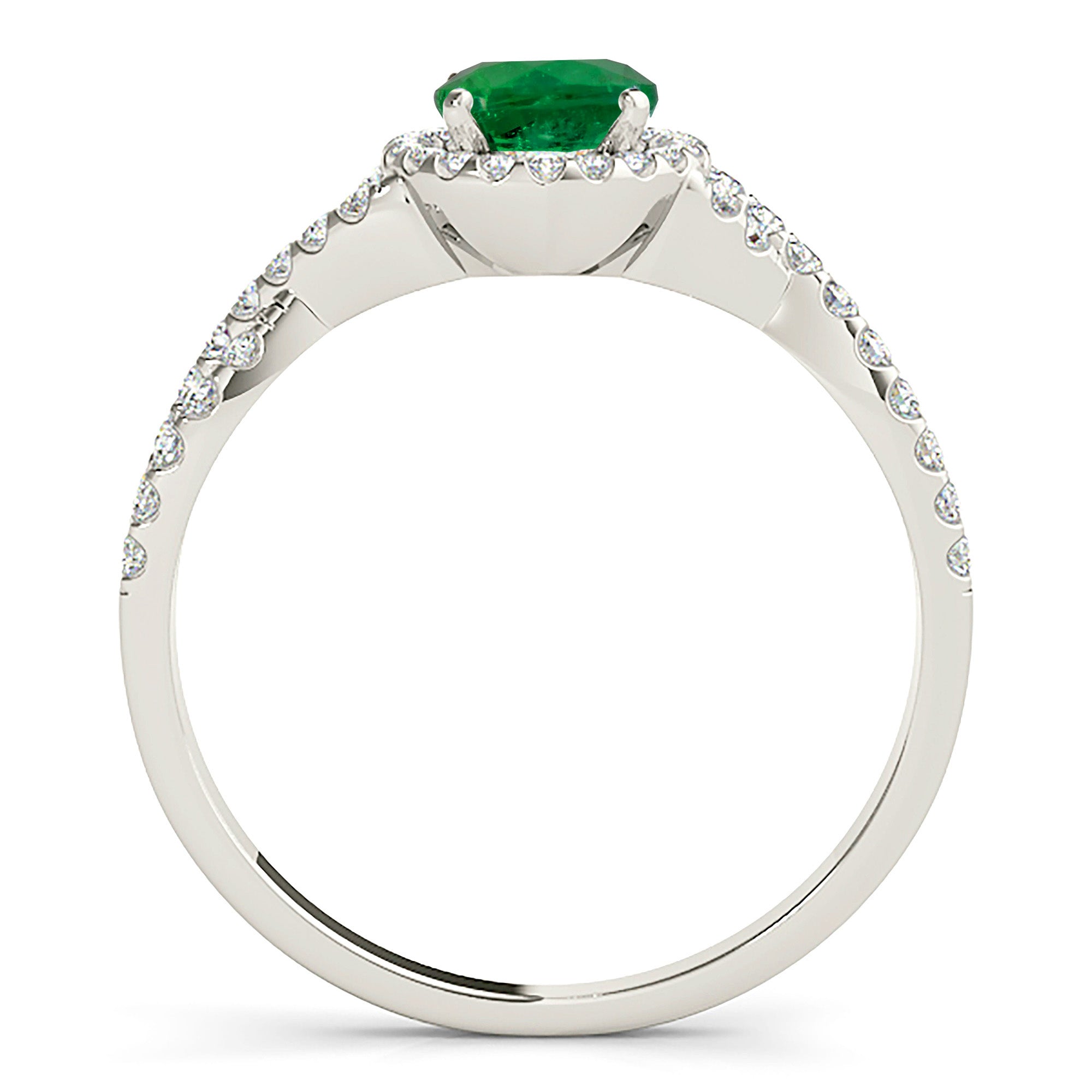 1.14 ct. Genuine Emerald Ring With 0.25 ctw. Diamond Halo And Open Twist Diamond Band-VIRABYANI