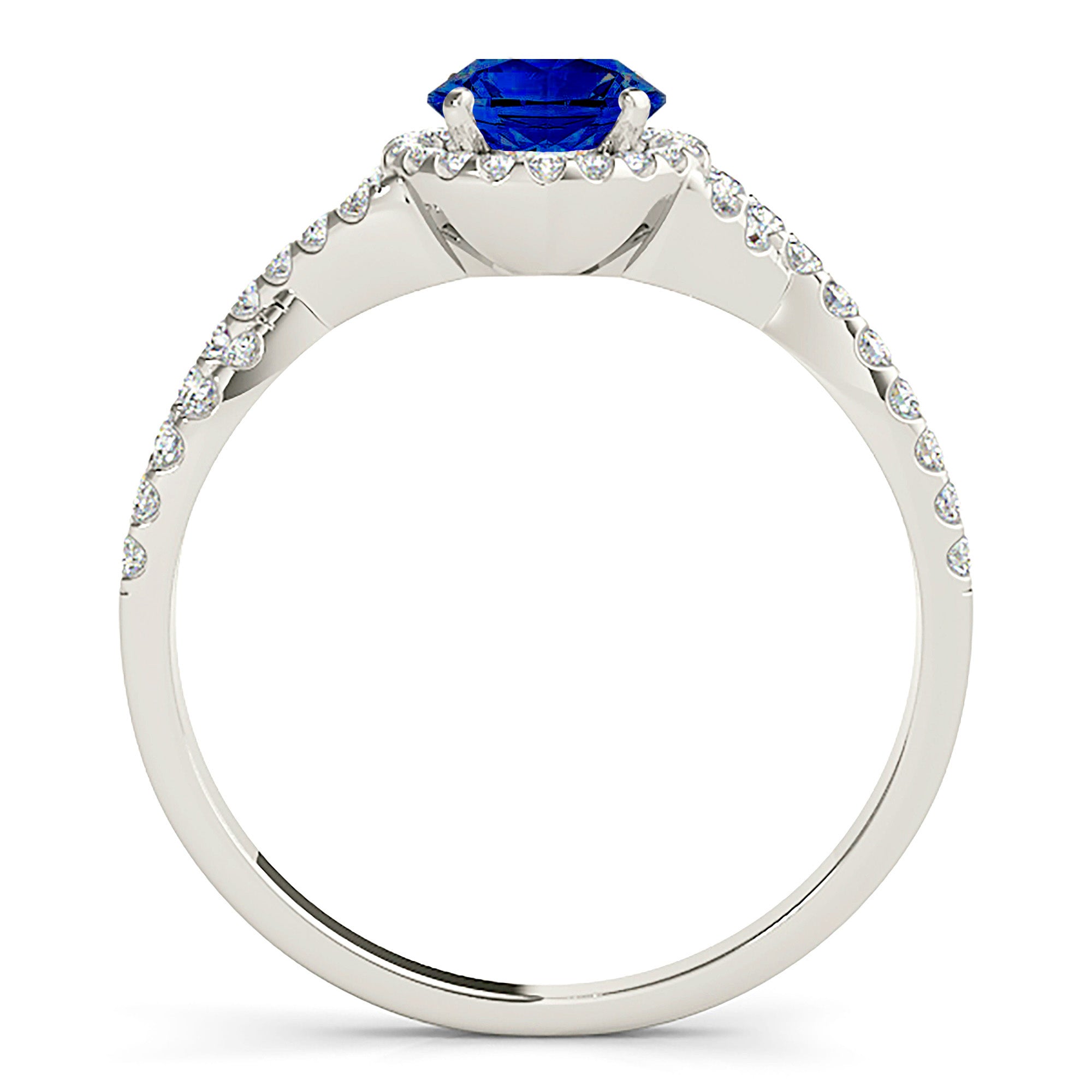 1.35 ct. Genuine Blue Sapphire Ring With 0.25 ctw. Diamond Halo, Open Braided Diamond Band | Natural Sapphire And Diamond Gemstone Ring-VIRABYANI