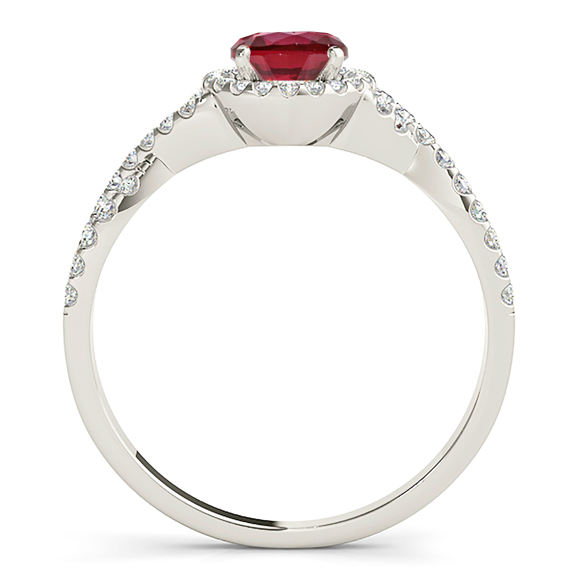 1.35 ct. Genuine Ruby Ring With 0.25 ctw. Diamond Halo And Twist Diamond band-in 14K/18K White, Yellow, Rose Gold and Platinum - Christmas Jewelry Gift -VIRABYANI