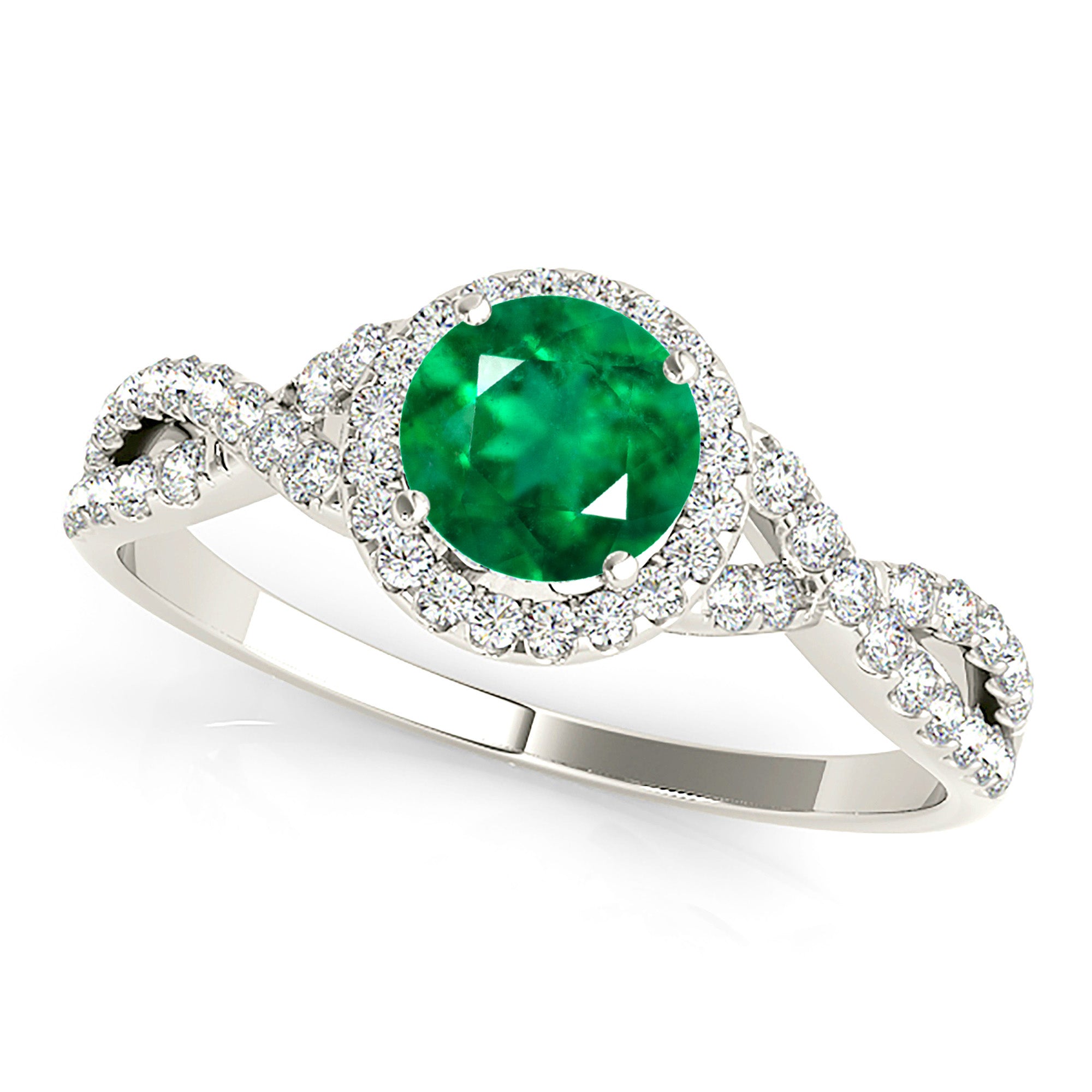 1.14 ct. Genuine Emerald Ring With 0.25 ctw. Diamond Halo And Open Twist Diamond Band-VIRABYANI