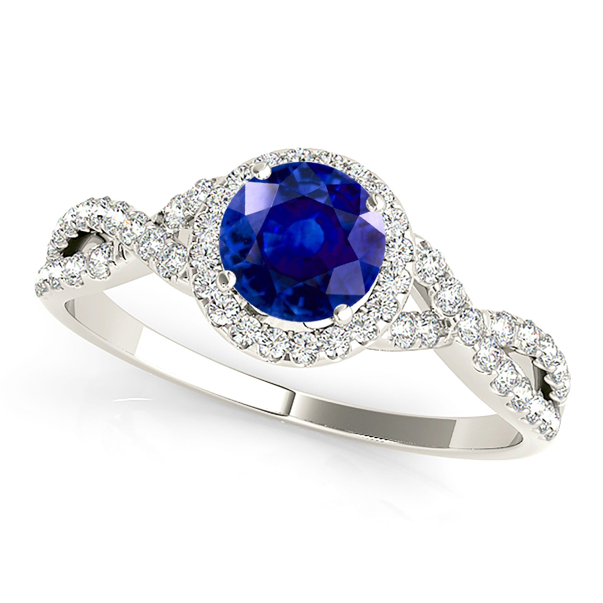 1.35 ct. Genuine Blue Sapphire Ring With 0.25 ctw. Diamond Halo, Open Braided Diamond Band | Natural Sapphire And Diamond Gemstone Ring-VIRABYANI