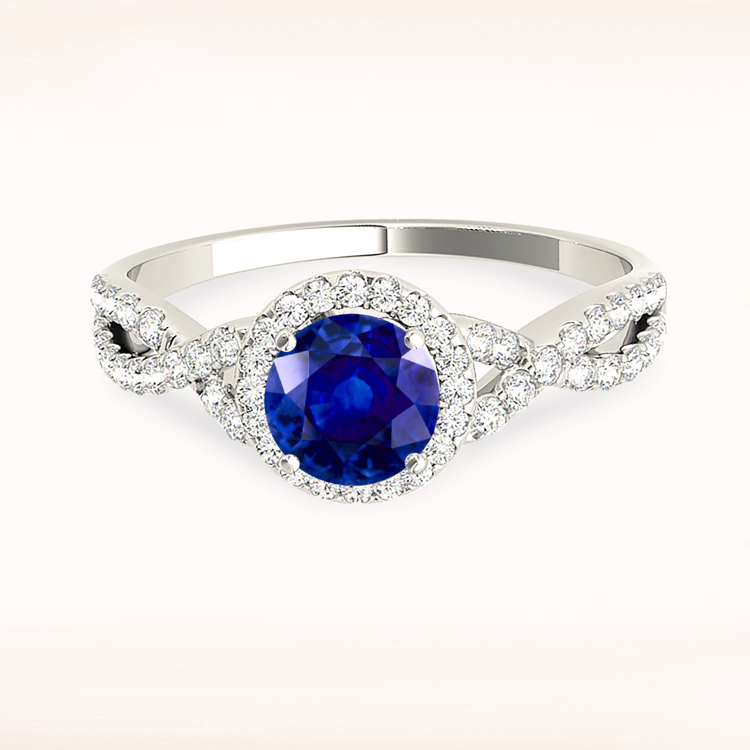 1.35 ct. Genuine Blue Sapphire Ring With 0.25 ctw. Diamond Halo, Open Braided Diamond Band | Natural Sapphire And Diamond Gemstone Ring-in 14K/18K White, Yellow, Rose Gold and Platinum - Christmas Jewelry Gift -VIRABYANI