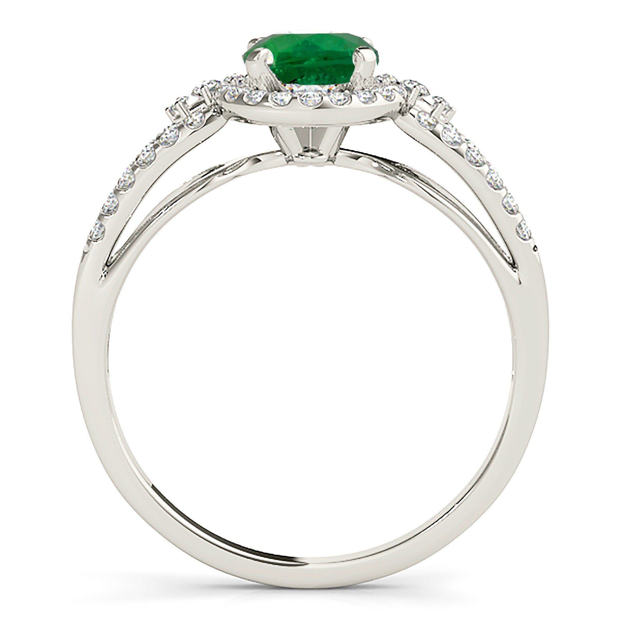 1.14 ct. Genuine Emerald Ring with 0.35 ctw. Diamond Halo And Open Leaf Diamond Band-VIRABYANI