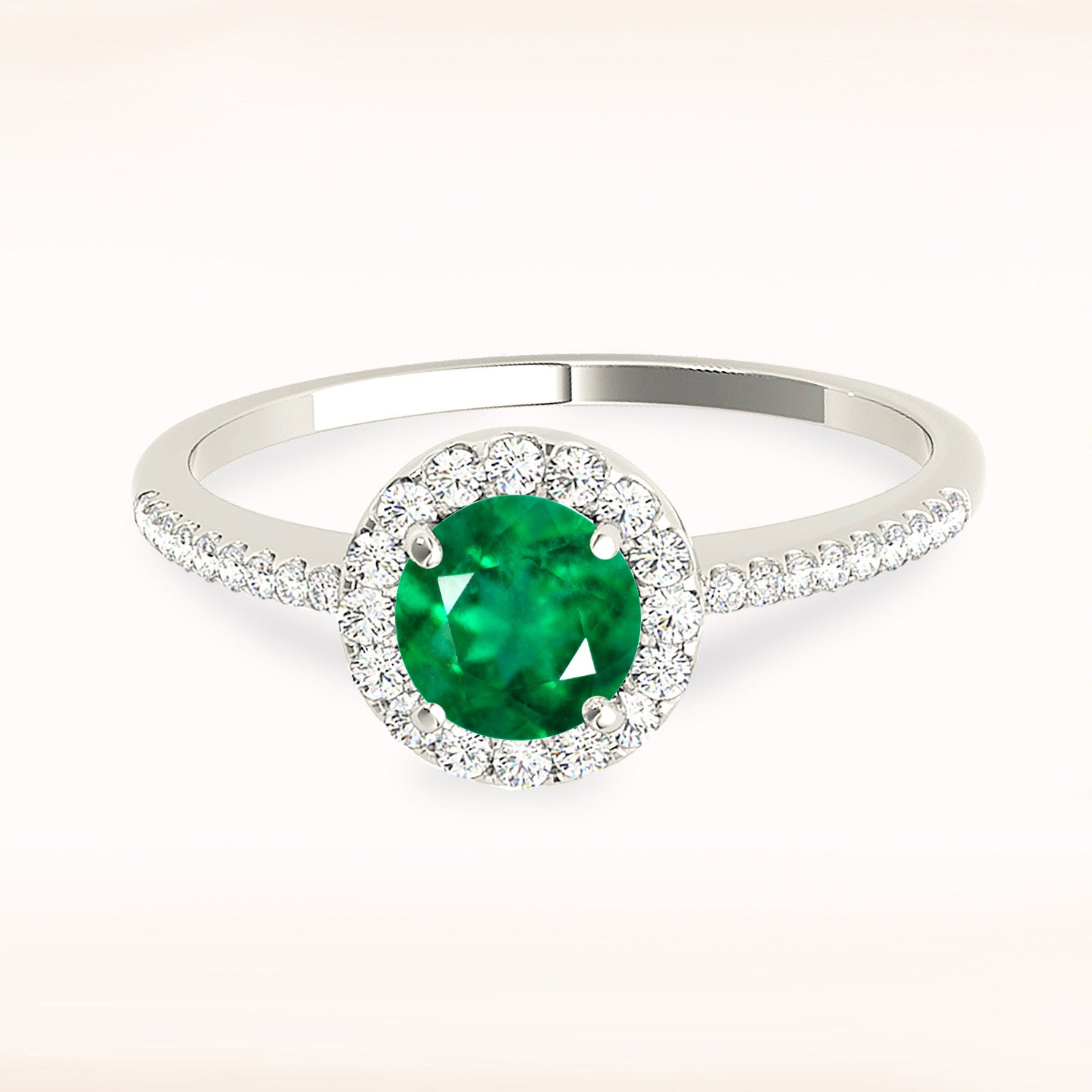 1.14 ct. Genuine Emerald Ring with 0.20 ctw. Diamond Halo And Delicate Diamond band-in 14K/18K White, Yellow, Rose Gold and Platinum - Christmas Jewelry Gift -VIRABYANI