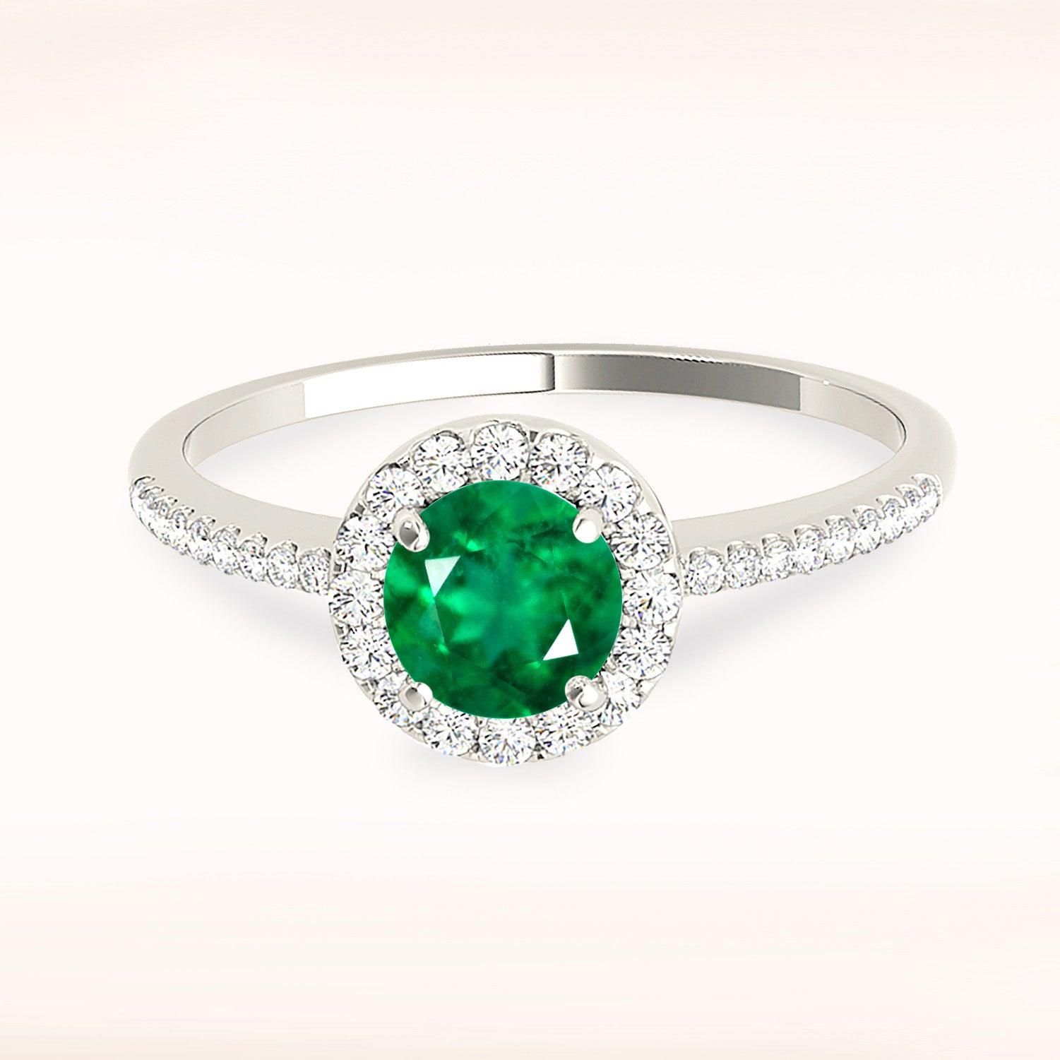 1.14 ct. Genuine Emerald Ring with 0.20 ctw. Diamond Halo And Delicate Diamond band-VIRABYANI
