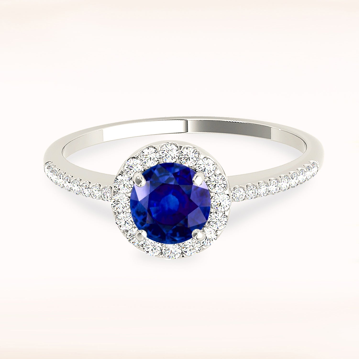 1.35 ct. Genuine Blue Sapphire Halo Ring with 0.20 ctw. Diamonds-VIRABYANI