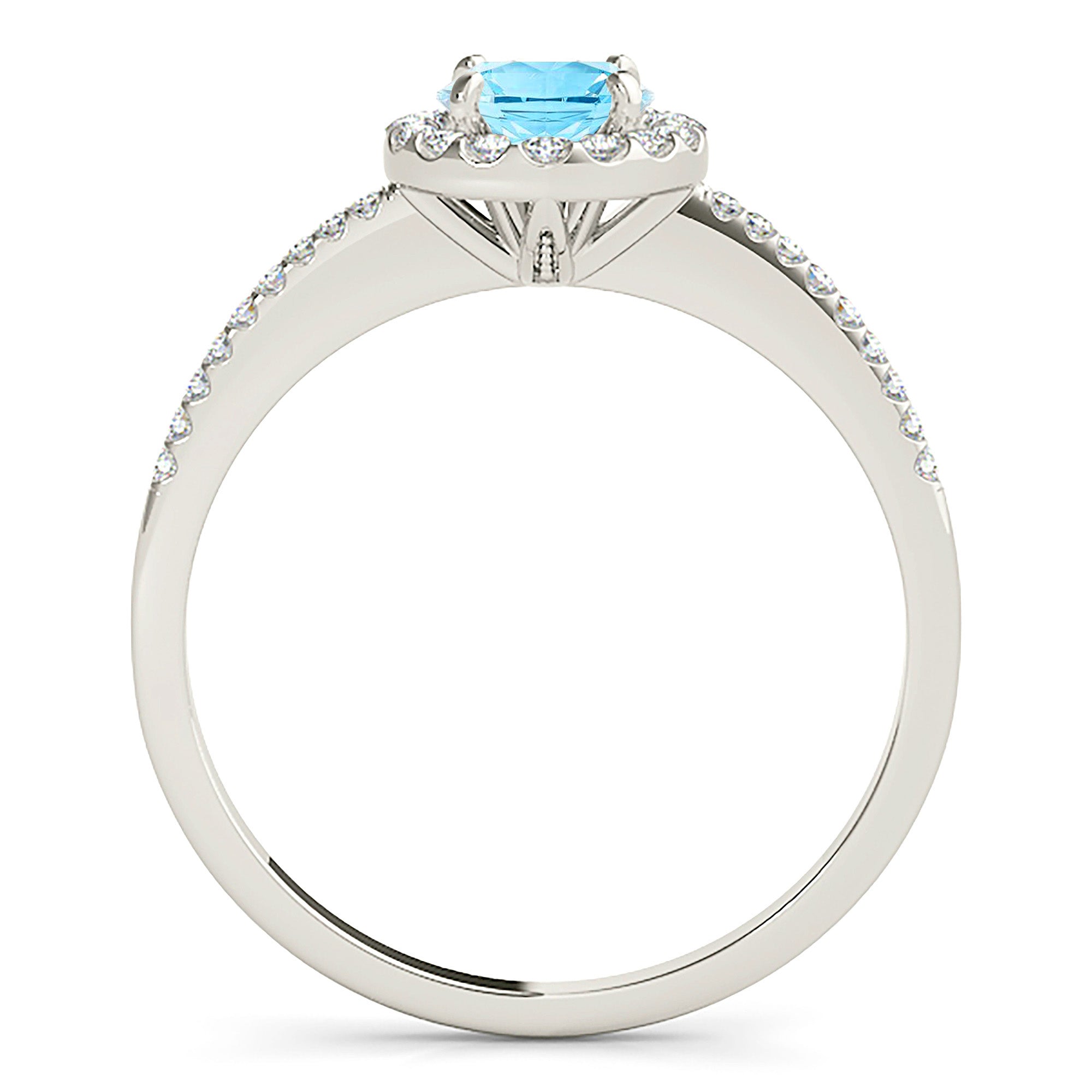 1.10 ct. Genuine Aquamarine Ring With 0.20 ctw. Diamond Halo And delicate Diamond Band | Round Blue Aquamarine Halo Ring-VIRABYANI