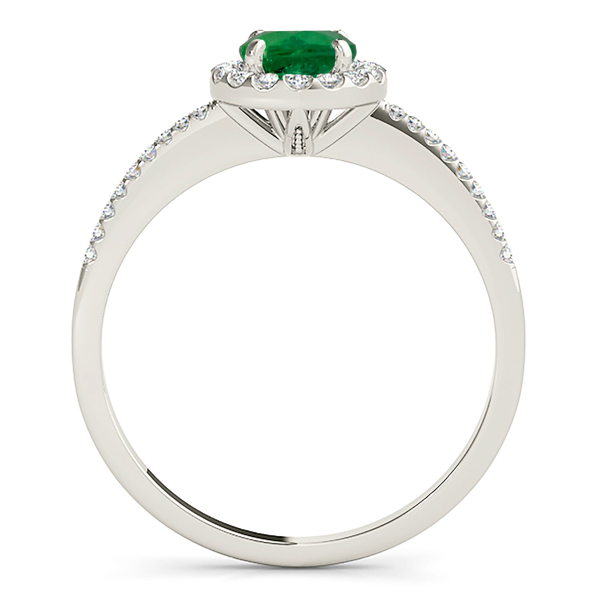 1.14 ct. Genuine Emerald Ring with 0.20 ctw. Diamond Halo And Delicate Diamond band-in 14K/18K White, Yellow, Rose Gold and Platinum - Christmas Jewelry Gift -VIRABYANI