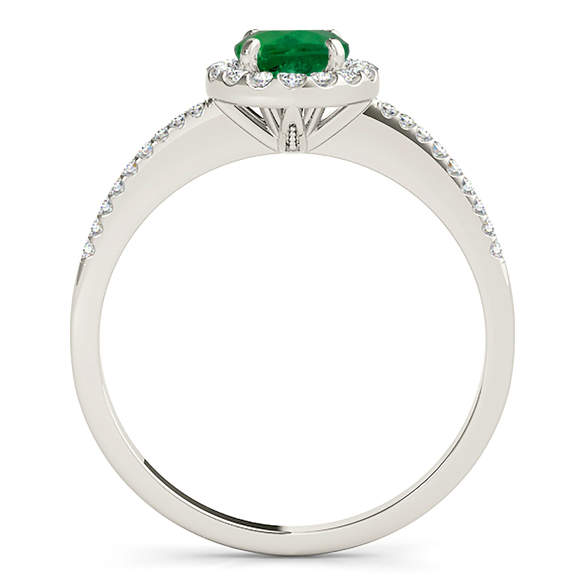1.14 ct. Genuine Emerald Ring with 0.20 ctw. Diamond Halo And Delicate Diamond band-VIRABYANI