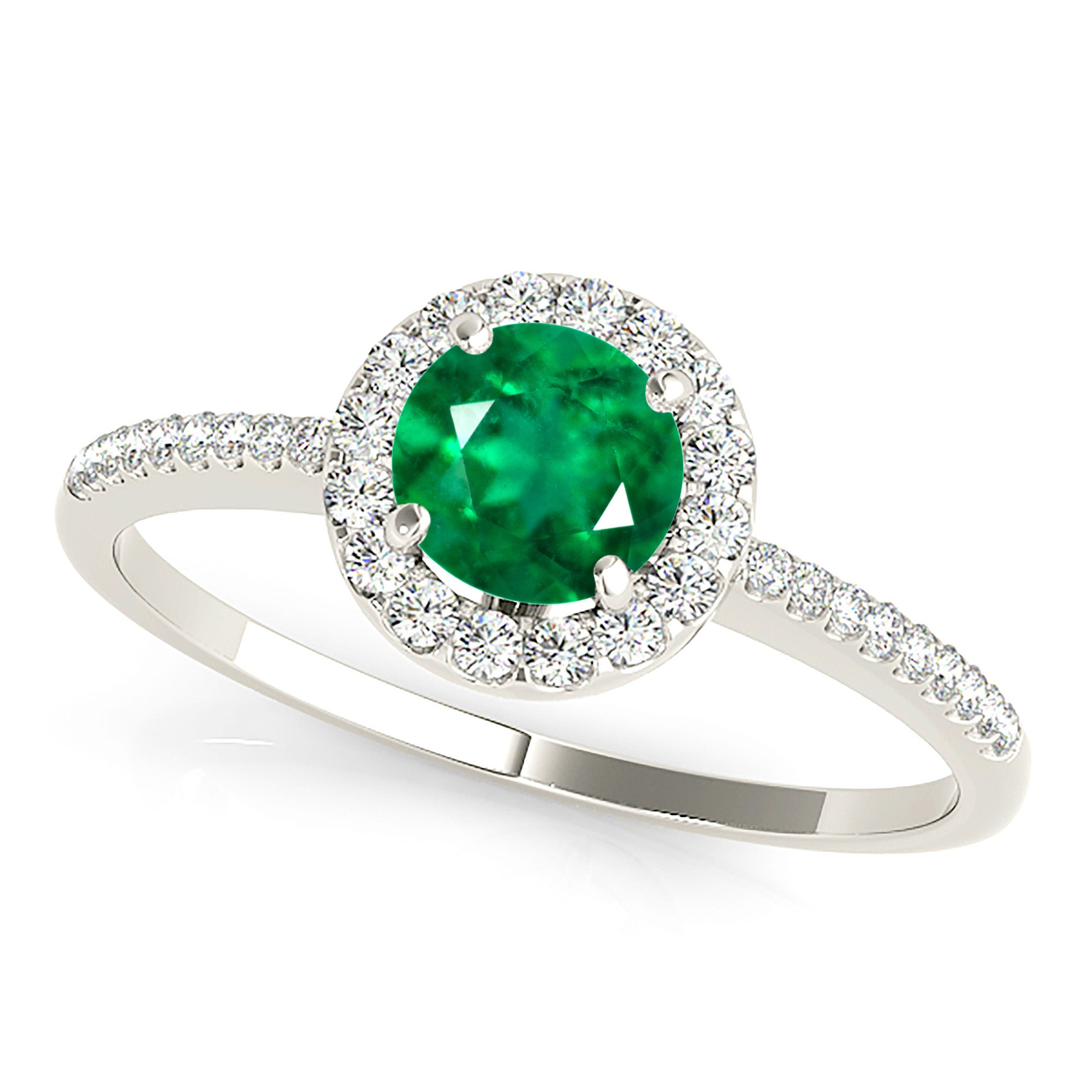 1.14 ct. Genuine Emerald Ring with 0.20 ctw. Diamond Halo And Delicate Diamond band-VIRABYANI